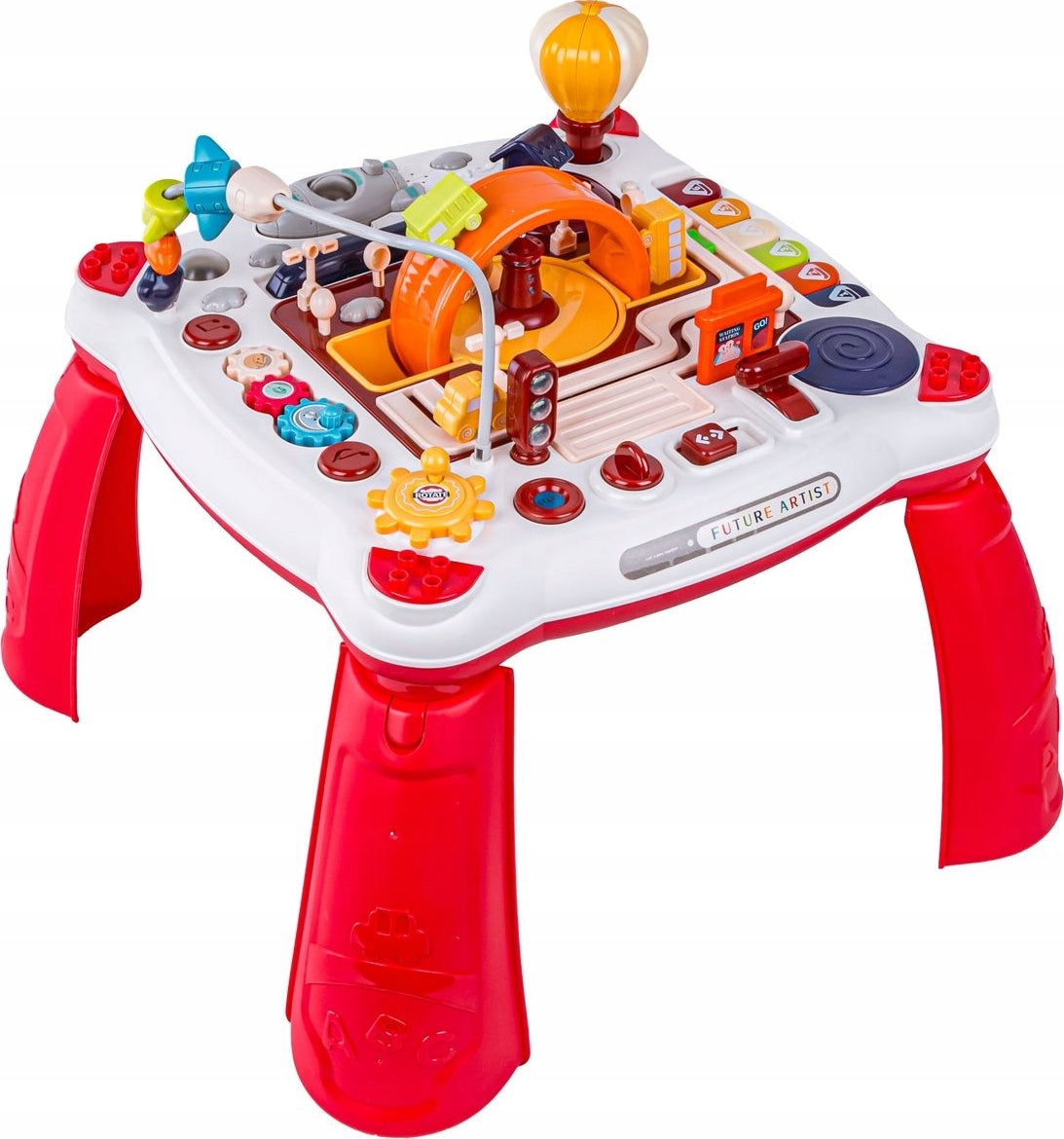 EDUCATIONAL TABLE 2IN1 VEHICLES WITH MINI ROCKET PIANO DOUBLE-SIDED TOP Color red