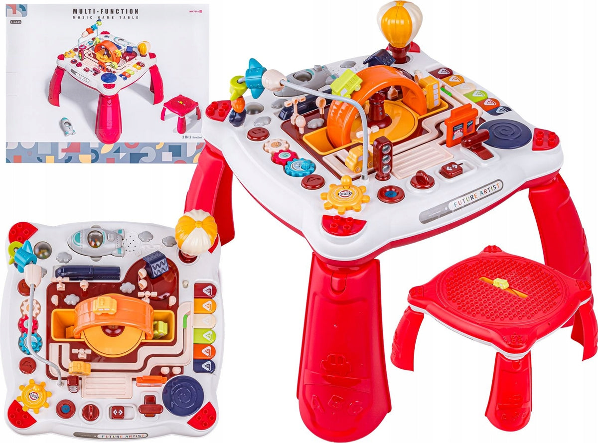 EDUCATIONAL TABLE 2IN1 VEHICLES WITH MINI ROCKET PIANO DOUBLE-SIDED TOP