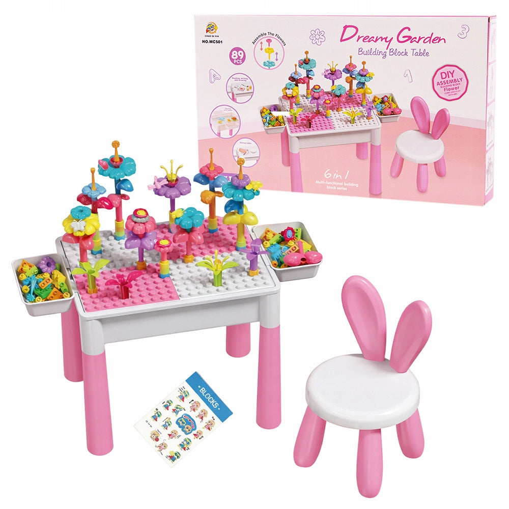 EDUCATIONAL TABLE GARDEN 6IN1 FOR CHILDREN 3+ BLOCKS DRAWING HIGH CHAIR 89 EL