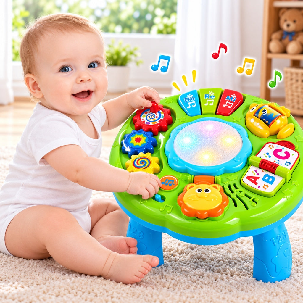 EDUCATIONAL TABLE MUSIC PANEL WITH DRUM 6IN1 Lights Sounds LEARNING Packaging status original