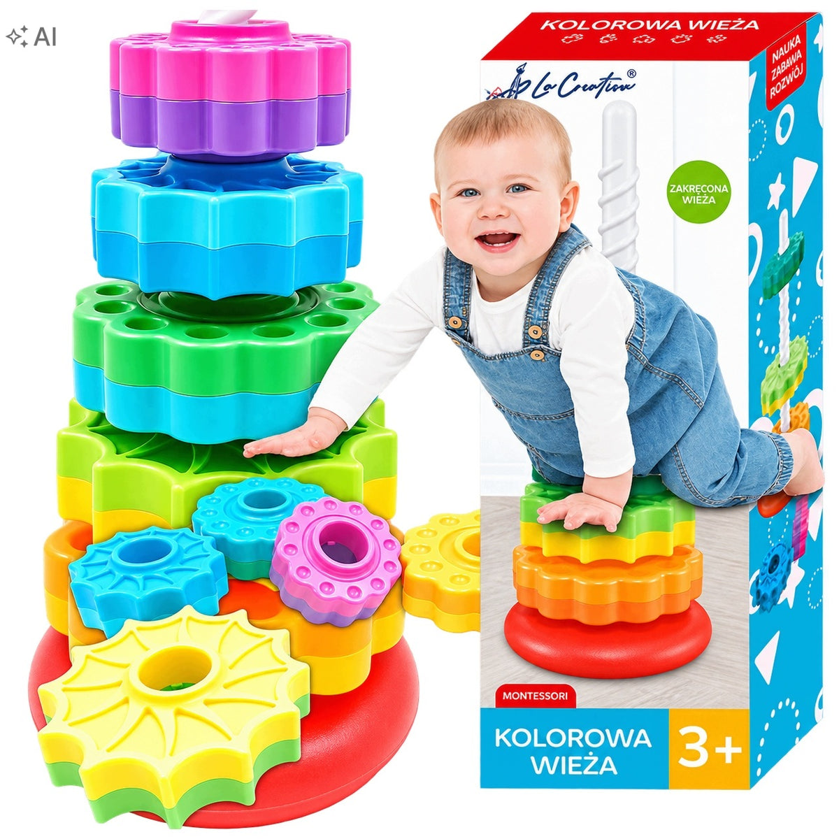 EDUCATIONAL TOWER spiral sensory toy colorful pyramid 6 circles