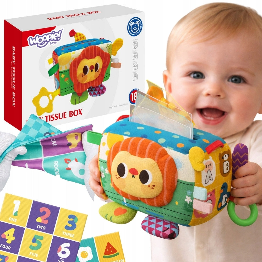 EDUCATIONAL TOY SENSORY TEETHER RATTLE BOX OF WIPES WOOPIE