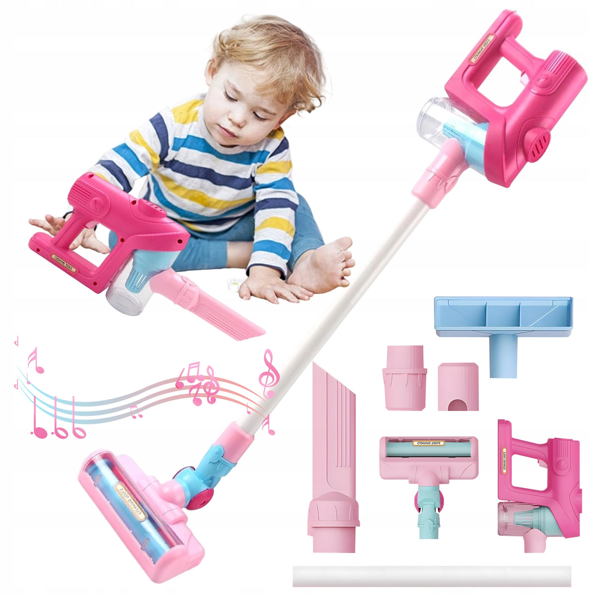EDUCATIONAL VACUUM CLEANER FOR CHILDREN MANUAL AND VERTICAL PLAY SET