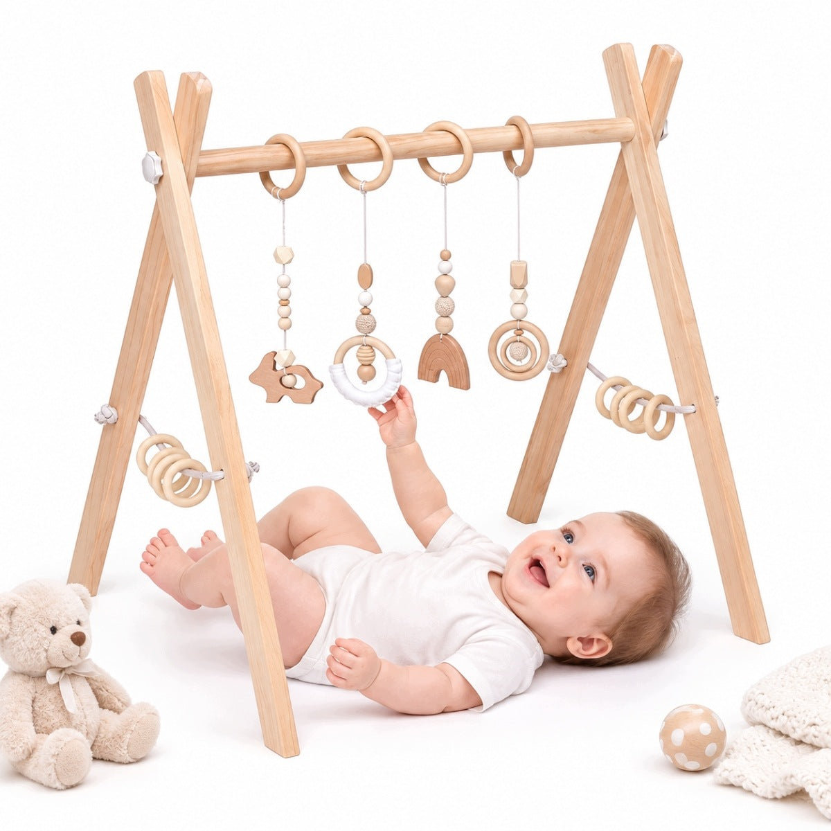 EDUCATIONAL WOODEN BABY GYM STAND FOR CHILDREN AND BABIES