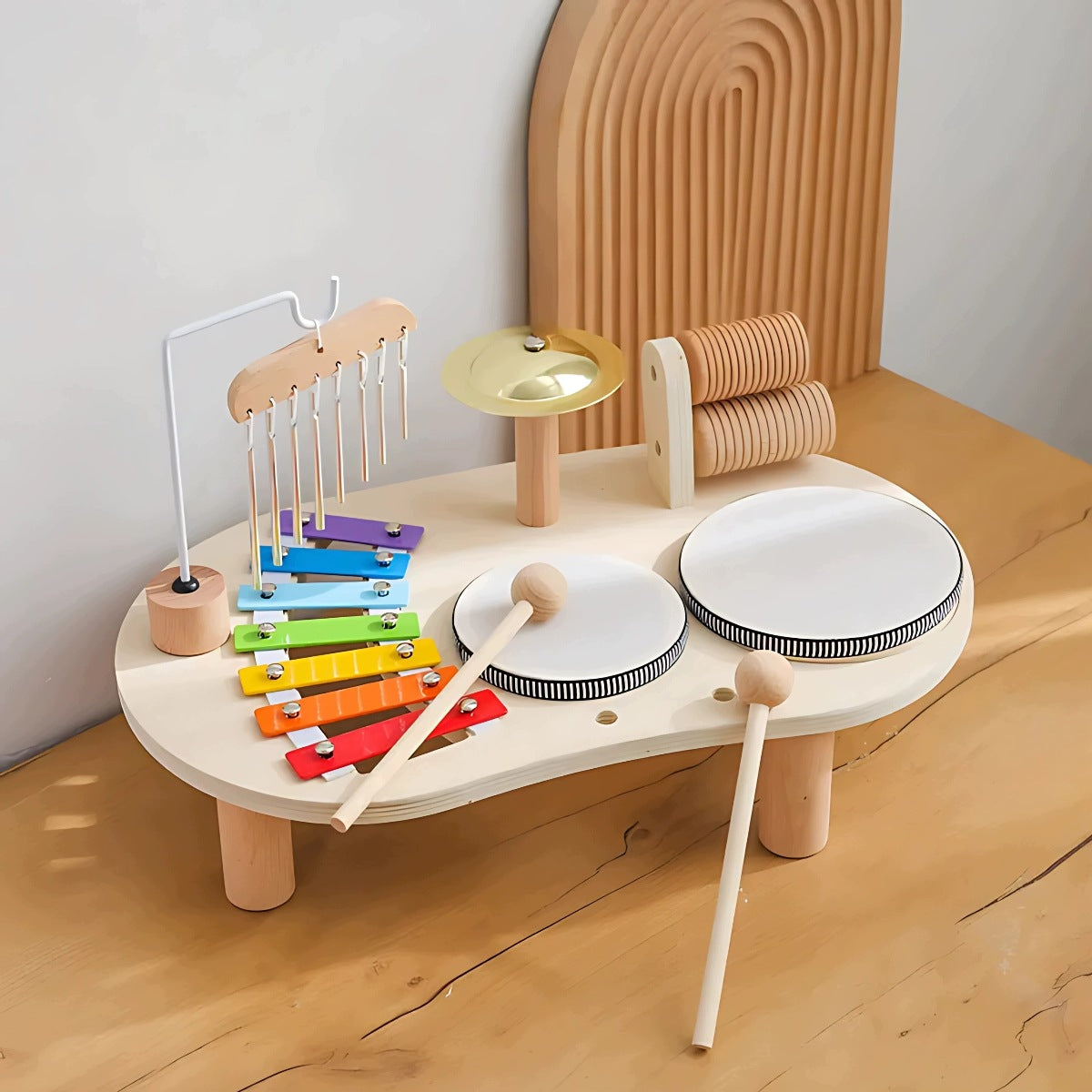 EDUCATIONAL WOODEN MUSICAL MANIPULATIVE SENSORY TABLE FOR KIDS Packaging status original