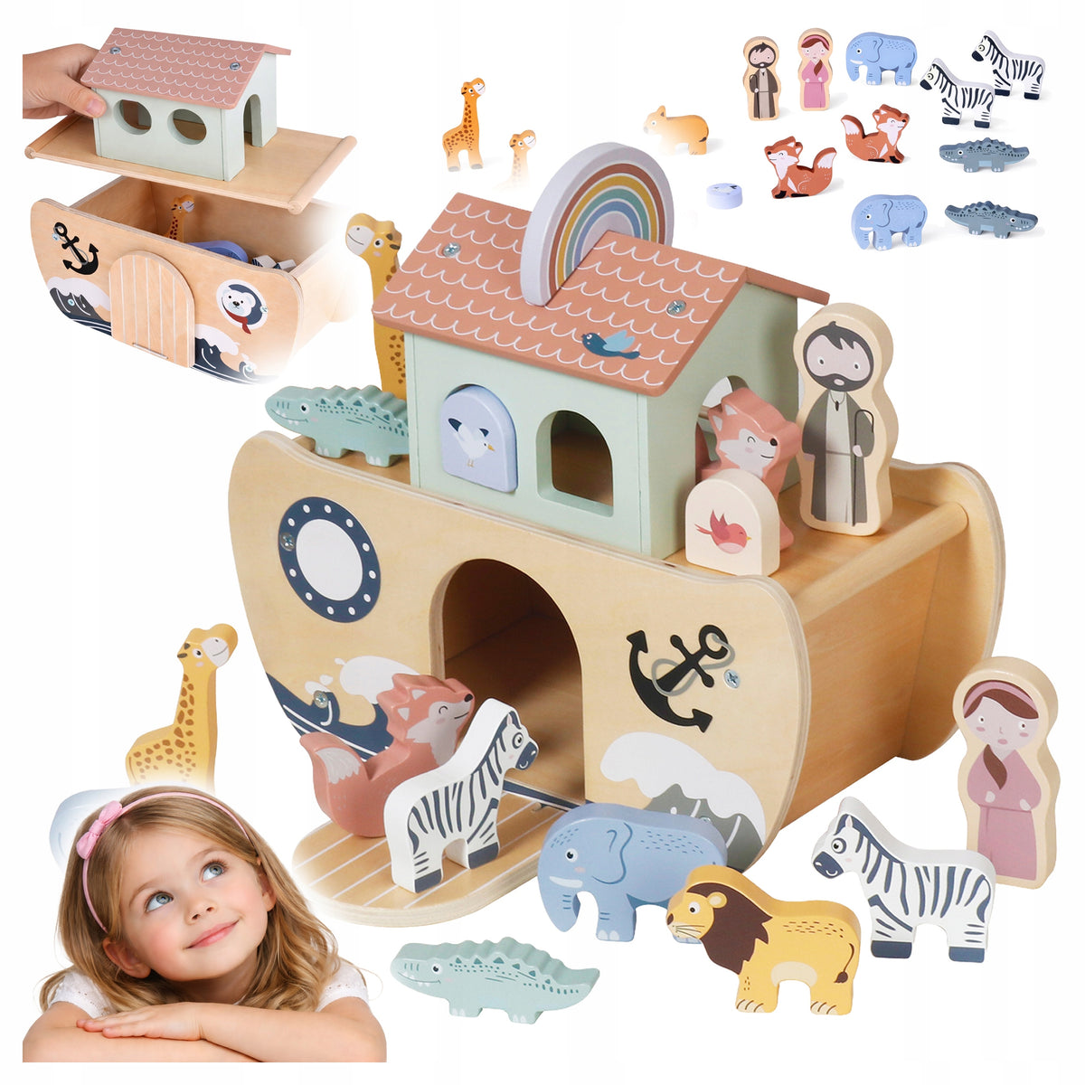 EDUCATIONAL WOODEN SHIP ARKA NOEGO SORTER Animals Ship For Children Packaging status original