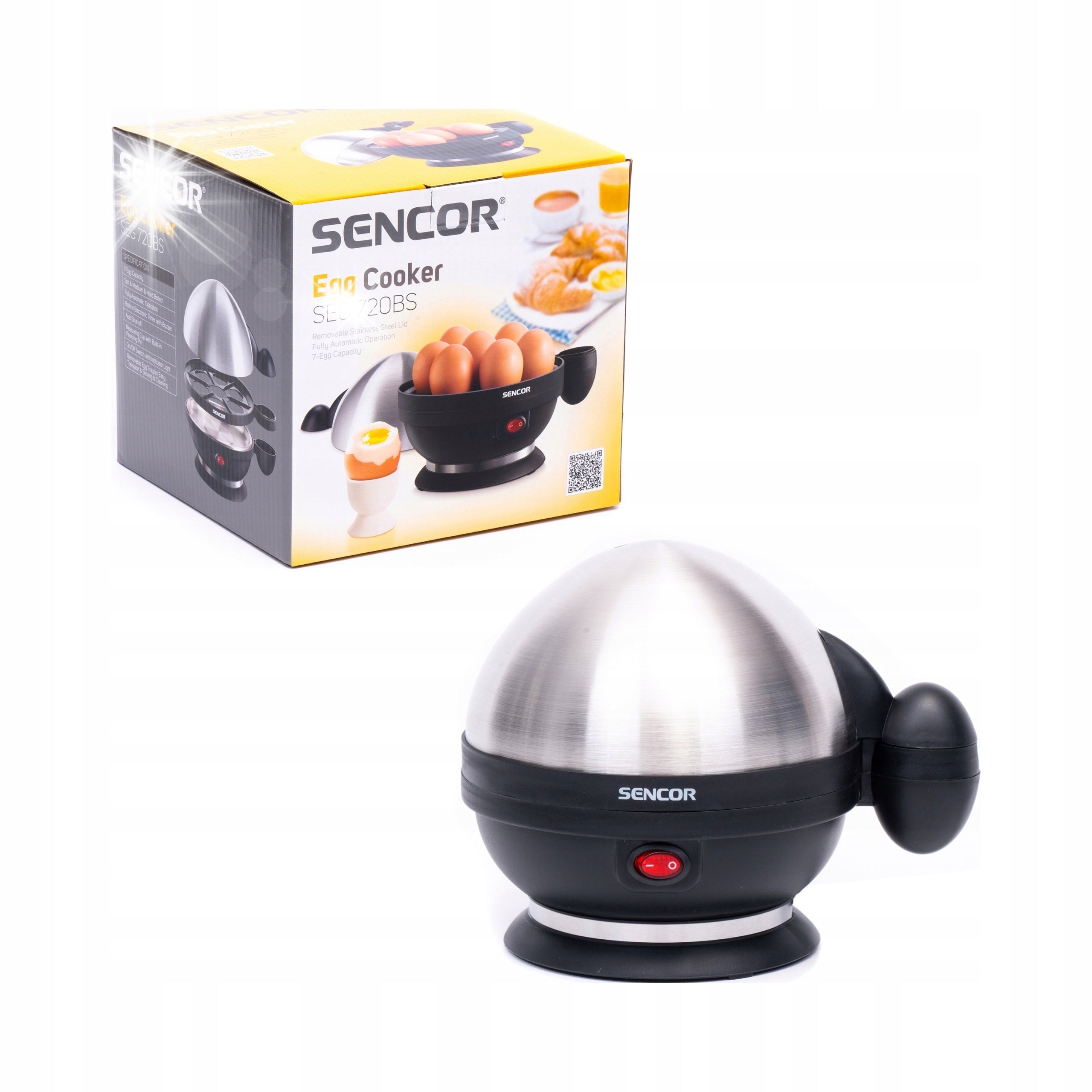 EGG COOKER 3 DEGREES COOKING 7 EGGS TIMER SENCOR SEG 720BS WITH STEEL BOWL