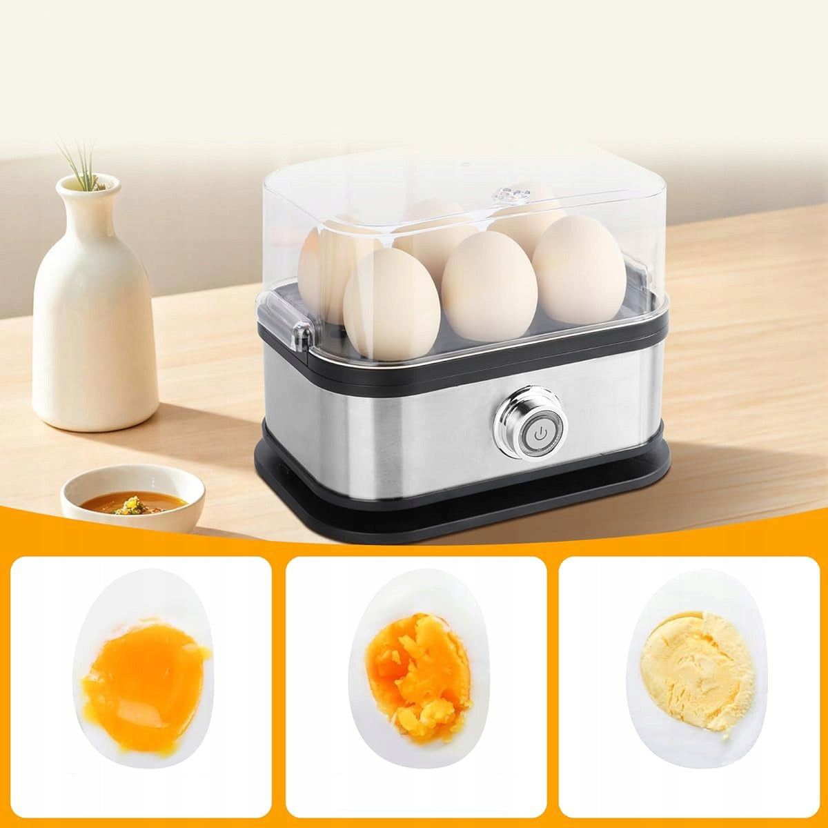 EGG COOKER 6 EGGS 3 DEGREES HARDNESS LEVEL AUTOMATIC TIMER 200W Packaging status original