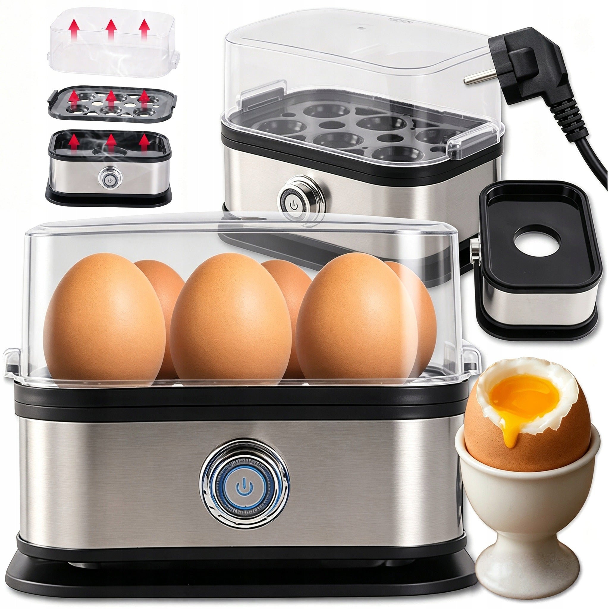 EGG COOKER 6 EGGS 3 DEGREES HARDNESS LEVEL AUTOMATIC TIMER 200W
