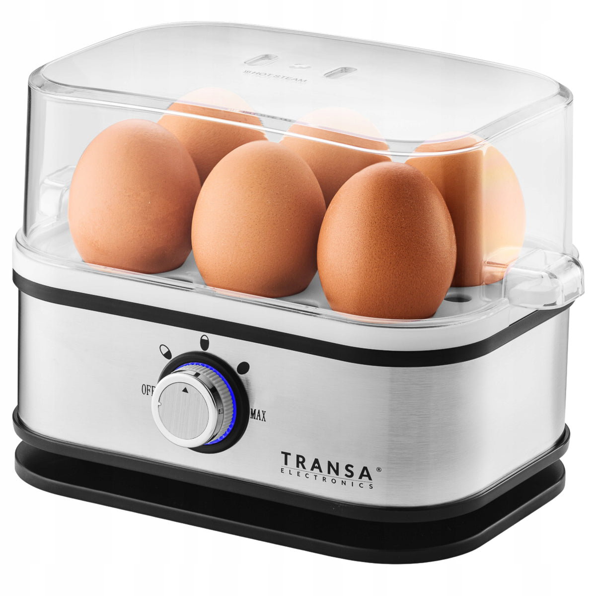 EGG COOKER 6 EGGS 3 HARDNESS LEVELS 210 IN STRONG EFFICIENT PREMIUM SILVER Packaging status original