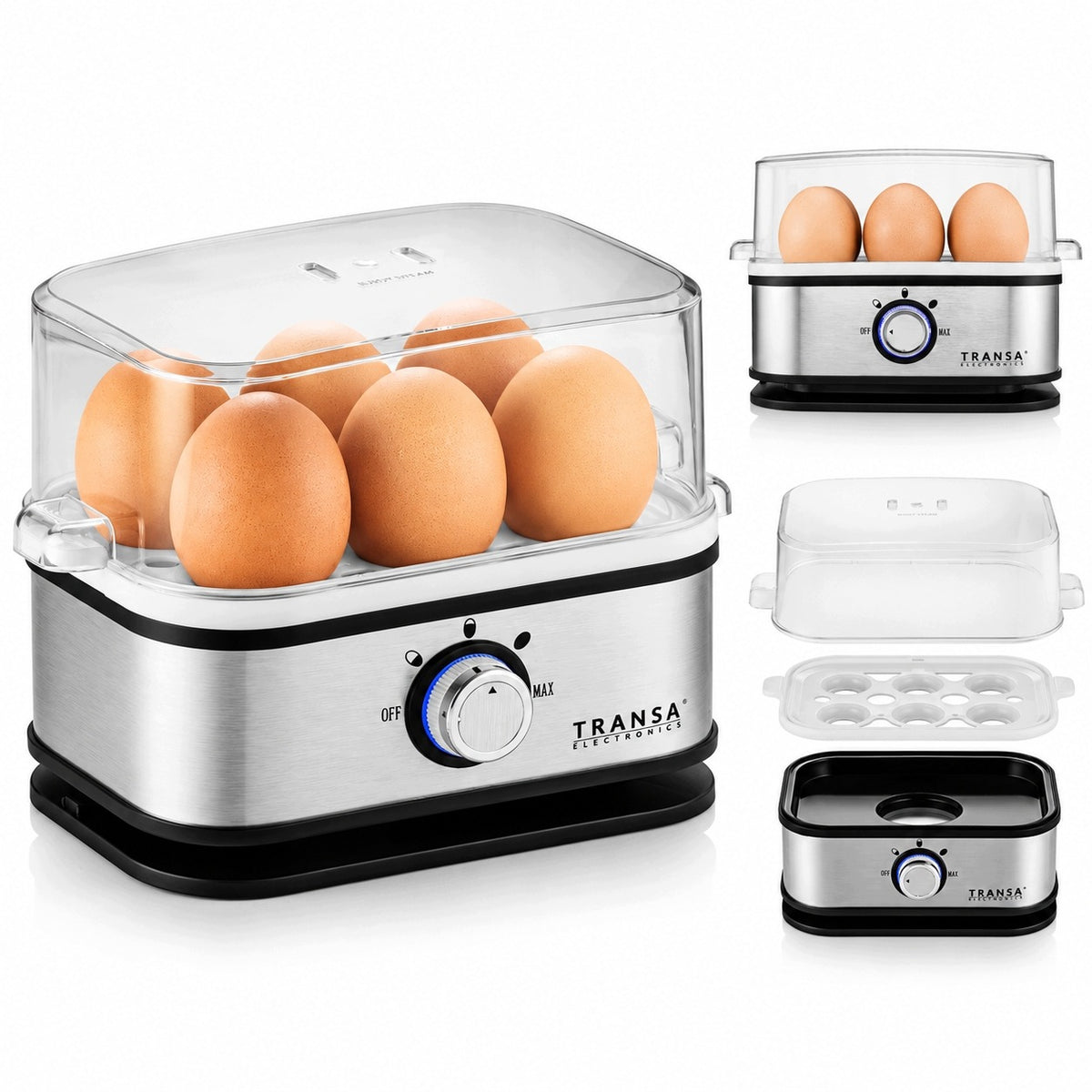 EGG COOKER 6 EGGS 3 HARDNESS LEVELS 210 IN STRONG EFFICIENT PREMIUM SILVER