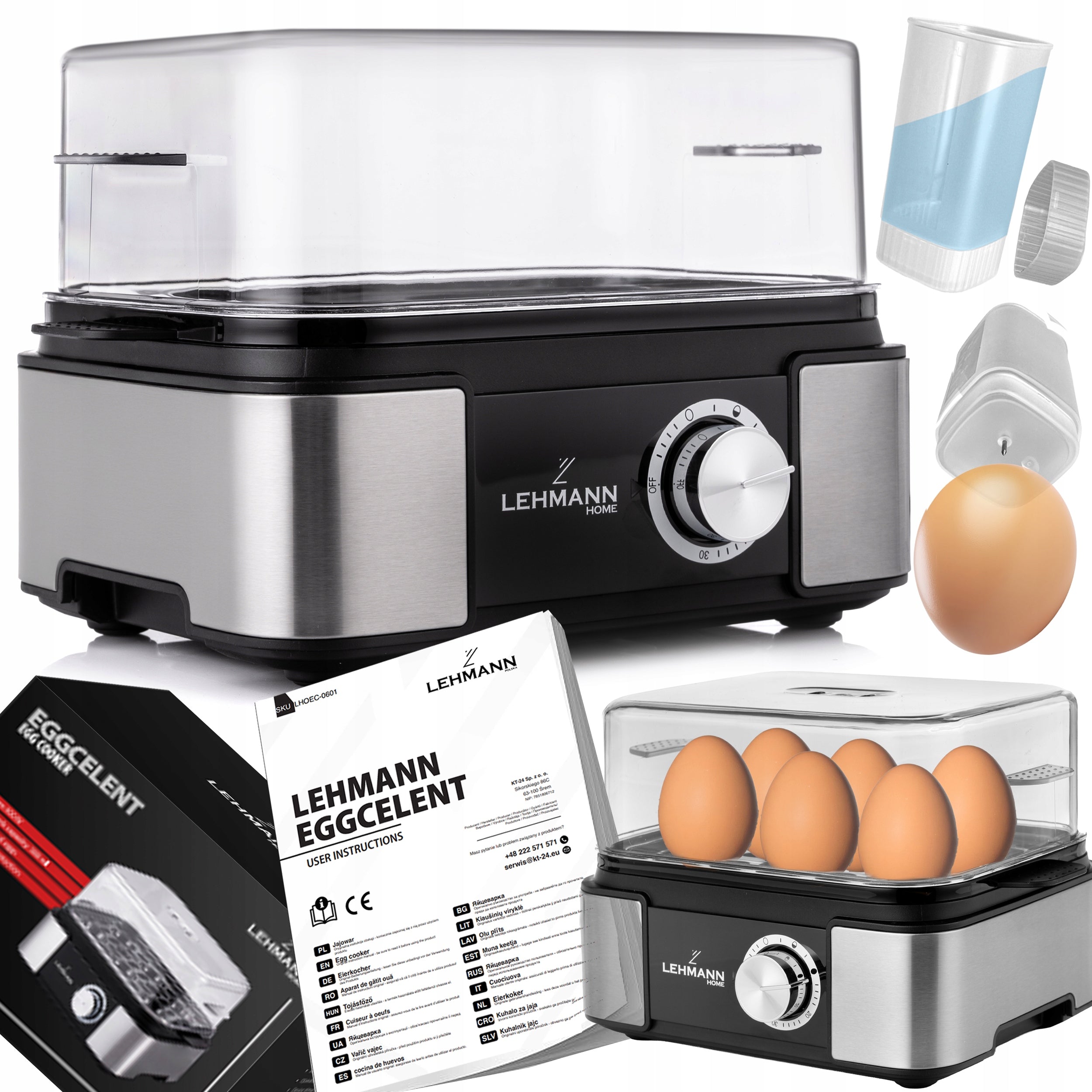 EGG COOKER 6 EGGS STEAMER SOUND SIGNAL COOKER LEHMANN 6X