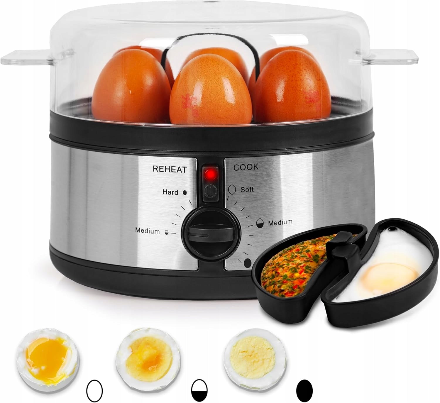 EGG COOKER 7 EGGS ADJUSTABLE SOFTNESS NEEDLE CUP STAINLESS STEEL