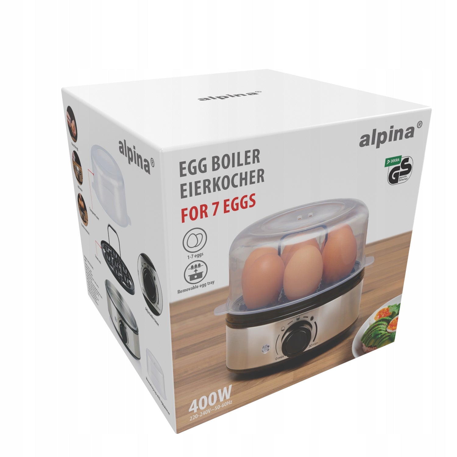EGG COOKER ALPINA FOR 7 EGGS 400W STAINLESS STEEL REMOVABLE TRAY TIMER SCOOP Manufacturer code 29100