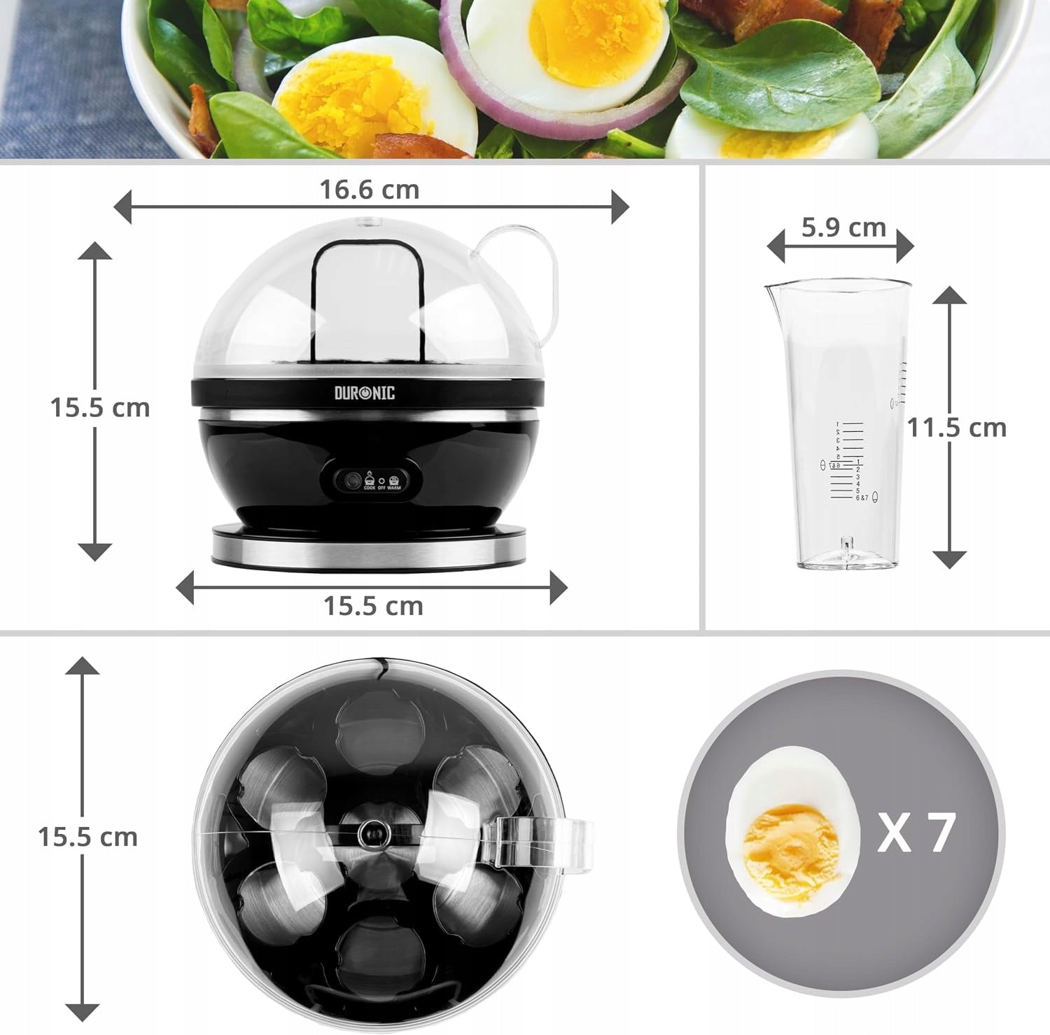 EGG COOKER AUTOMATIC 400W FOR COOKING 7 EGGS TIMER OFF Dominant color black