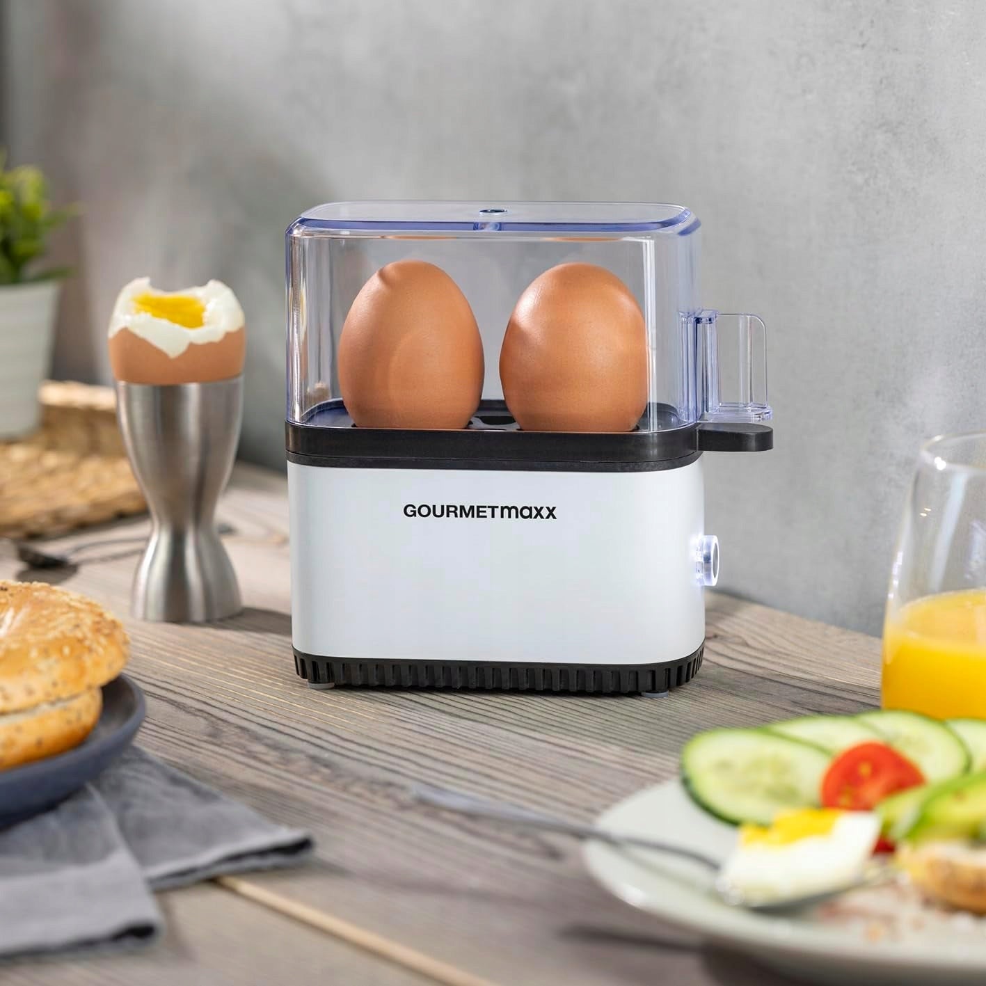 EGG COOKER FOR 2 EGGS WITH 3 DEGREES OF HARDNESS PUNCH IN MEASURING CUP Brand Gourmetmaxx