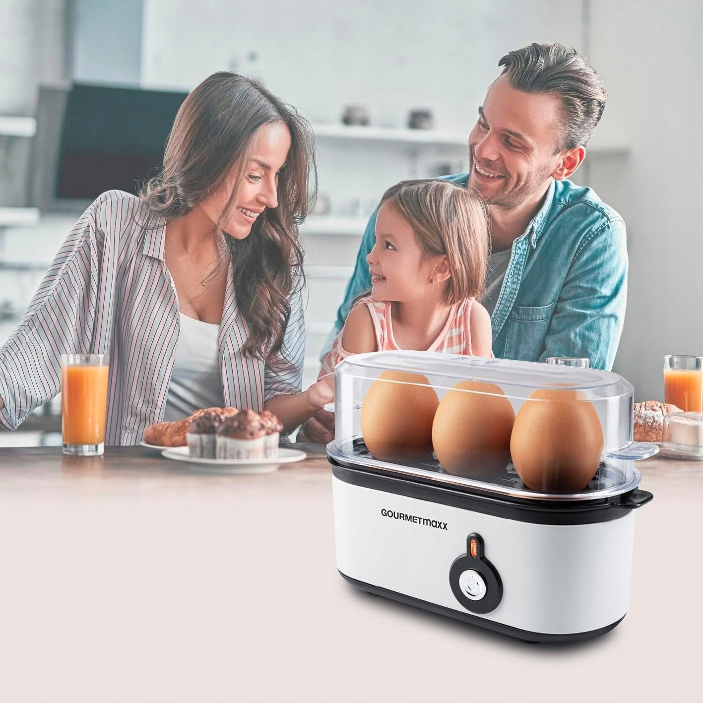 EGG COOKER FOR 3 EGGS EGG BOILER PUNCHER 3 DEGREES OF HARDNESS Brand Gourmetmaxx