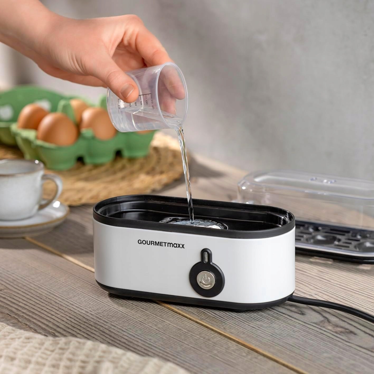 EGG COOKER FOR 3 EGGS EGG BOILER PUNCHER 3 DEGREES OF HARDNESS Dominant color white