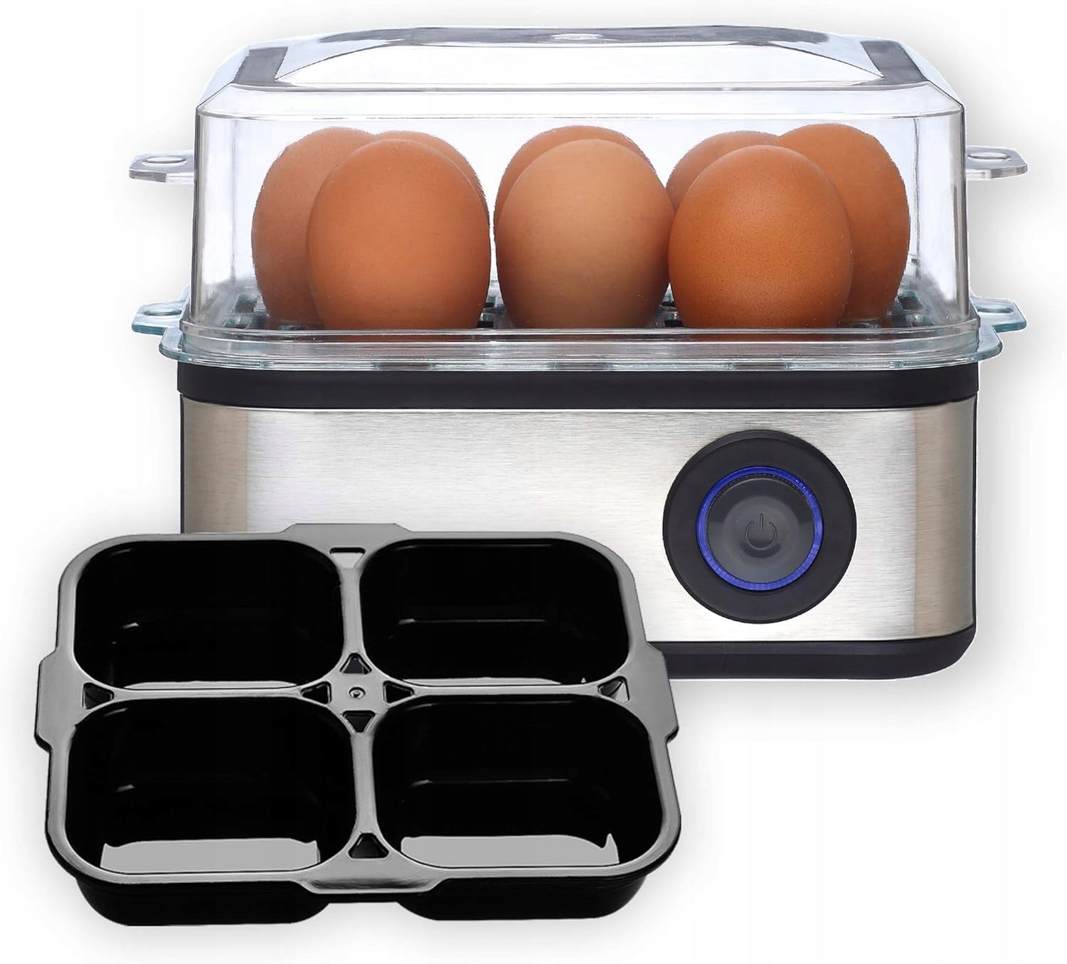 EGG COOKER FOR 8 EGGS CUP NEEDLE STAINLESS STEEL SILVER PREMIUM LAMP