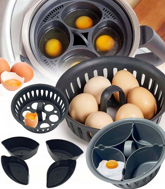 EGG COOKING BASKET HOLDER STAND INSERT 2IN1 6 HOLES 4 CONTAINERS