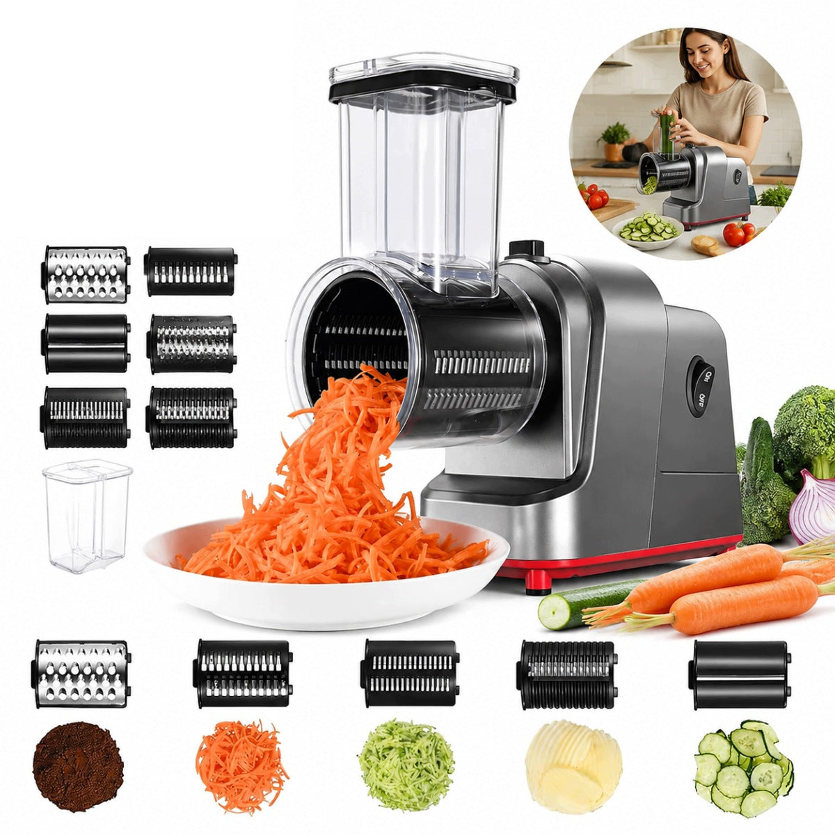 ELECTRIC, 250W MULTIFUNCTIONAL VEGETABLE SLICER SHREDDING SLICING