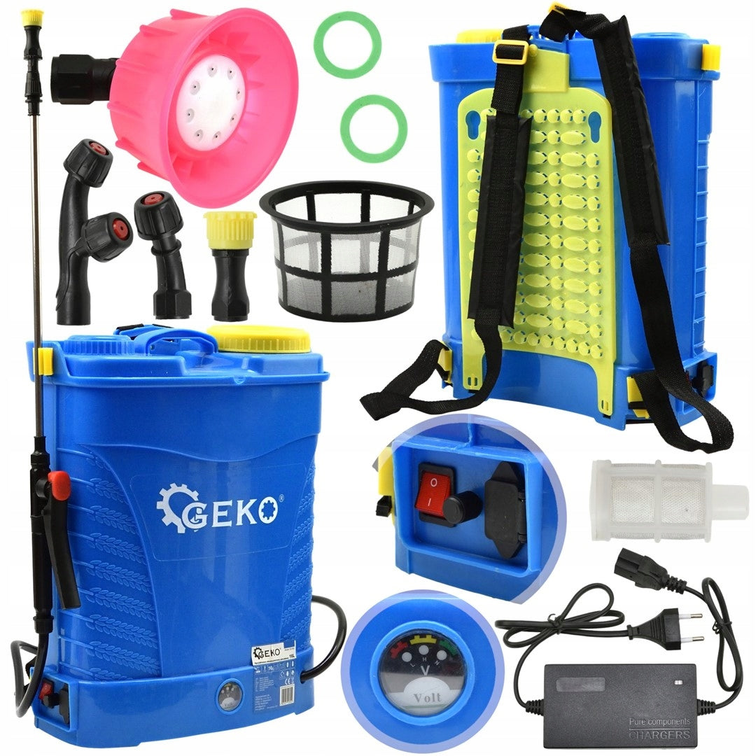 ELECTRIC BATTERY SPRAYER 16L 12V GEKO +4 NOZZLES LIGHT BRACES