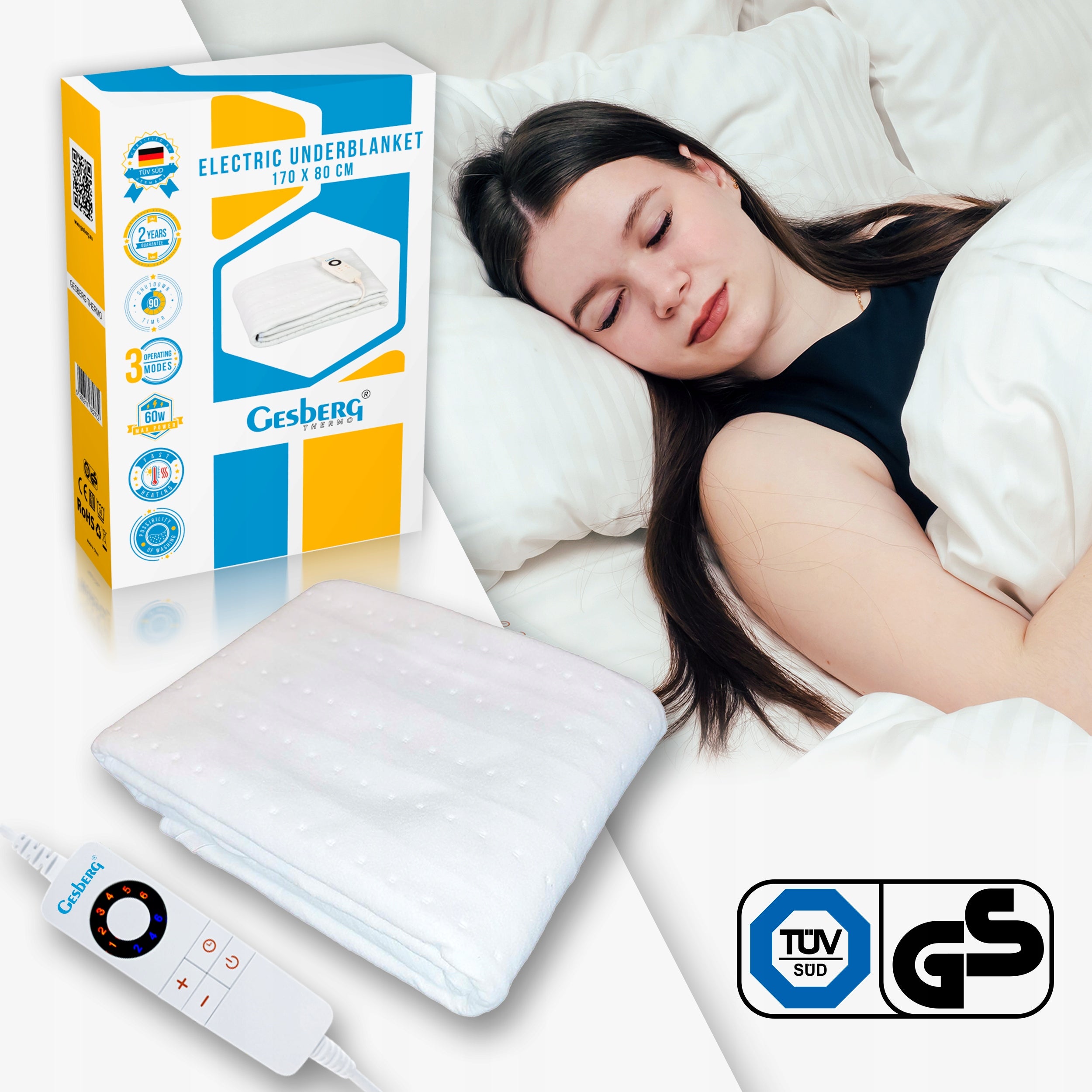 ELECTRIC BLANKET LARGE 170x80 HEATING MAT /SHEET PILOT 100W GESBERG Packaging status original