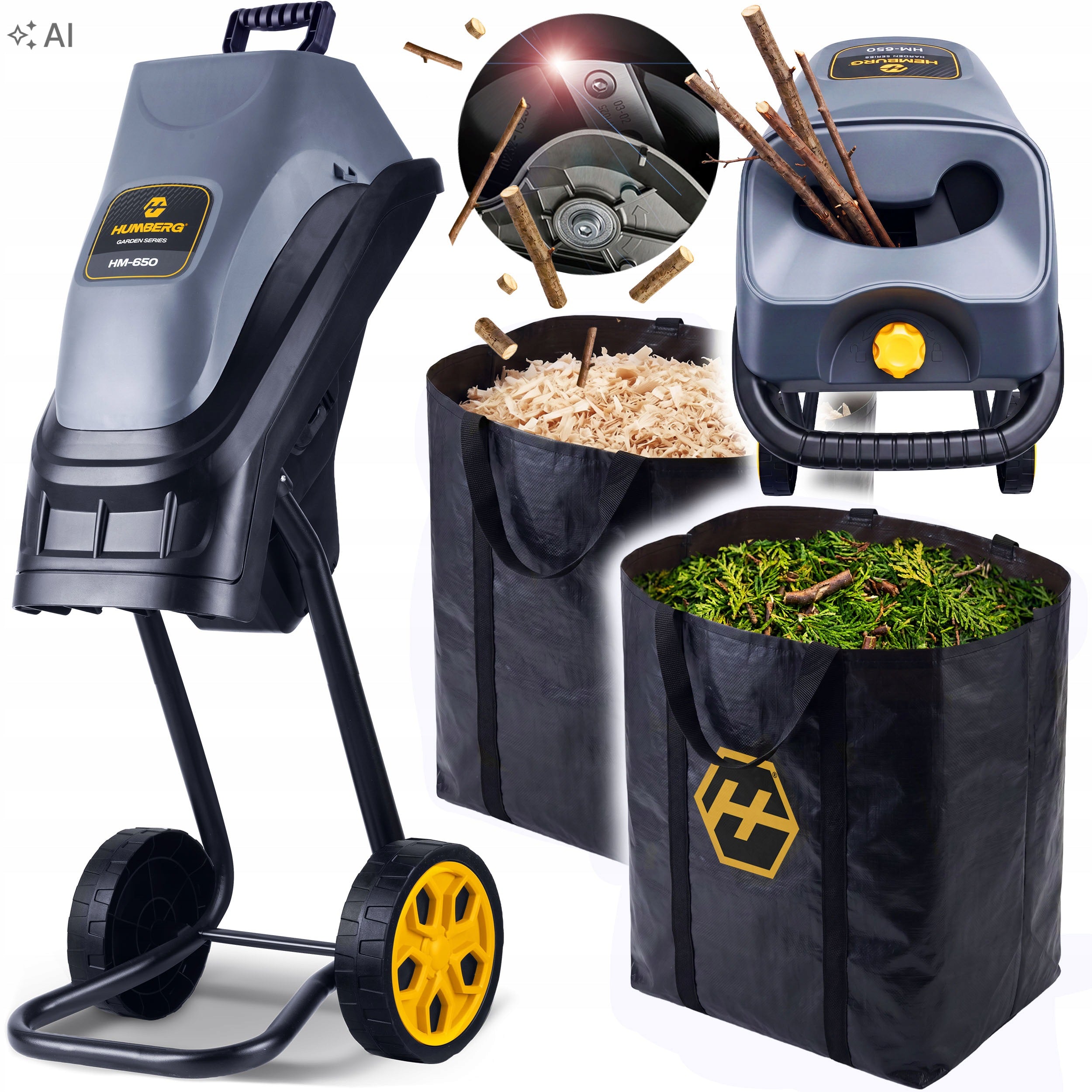 ELECTRIC BRANCH SHREDDER STRONG CHIPPER 2500W +2X BAG 45L HUMBERG