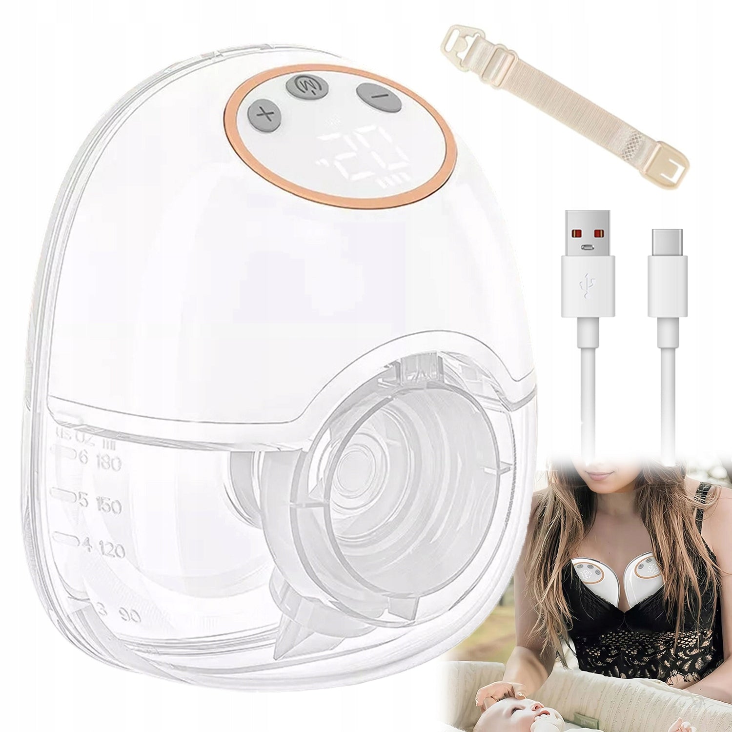 ELECTRIC BREAST PUMP WIRELESS SHELL HANDS-FREE 4 MODES QUIET