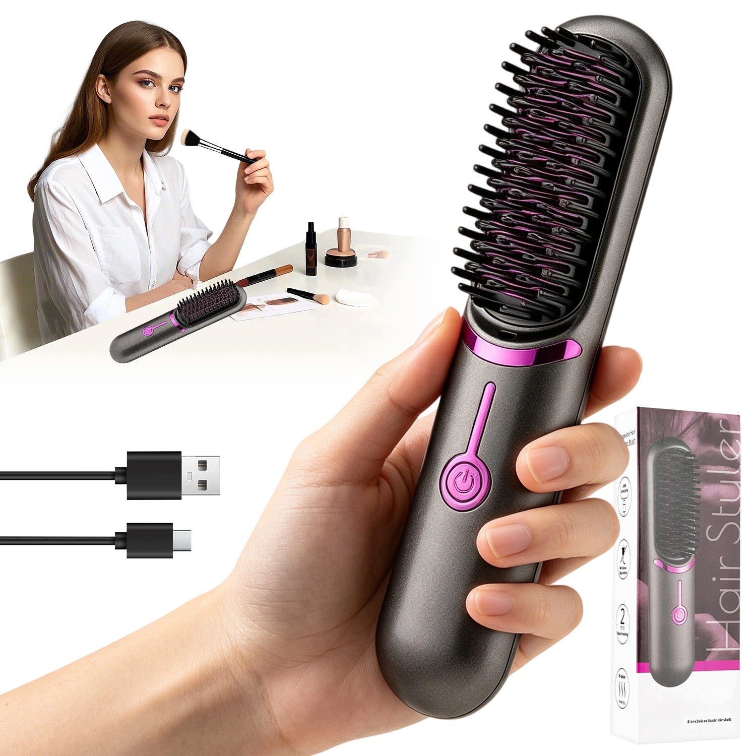 ELECTRIC BRUSH STRAIGHTENING HAIR 4D IONIZATION PTC HAIR PROTECTION