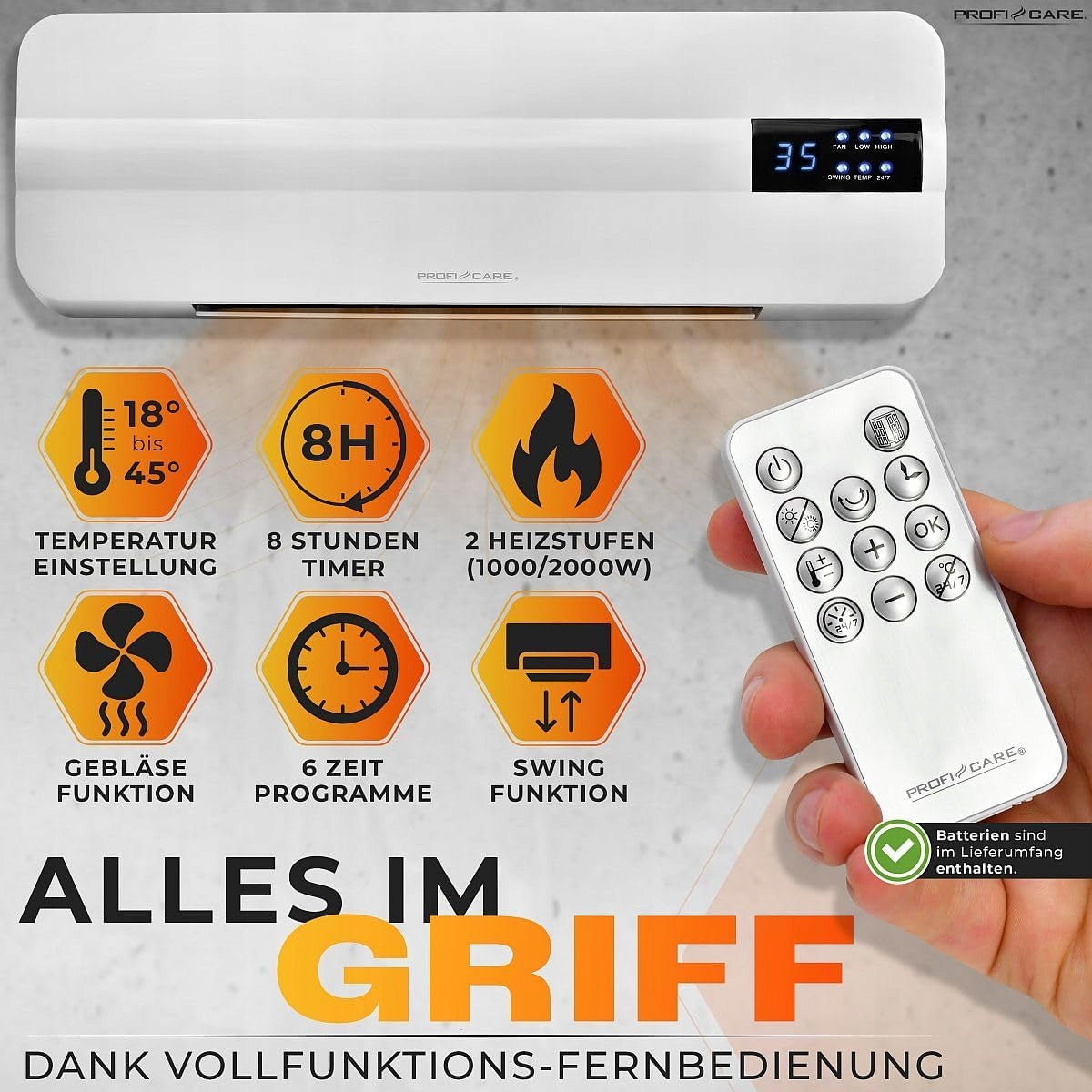 ELECTRIC CERAMIC WALL HEATER WITH REMOTE CONTROL TIMER AND OSCILLATION 2000W Packaging status original
