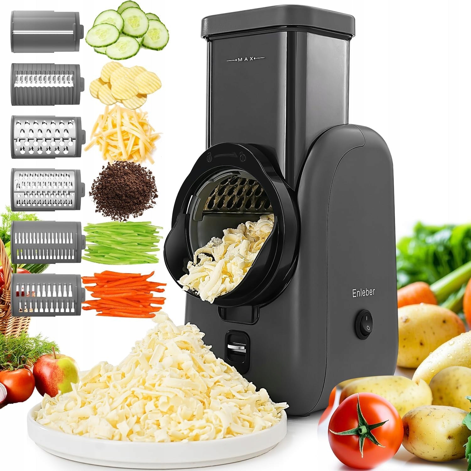 ELECTRIC CHEESE GRATER Enleber 6 BLADES VEGETABLE AND FRUIT SLICER