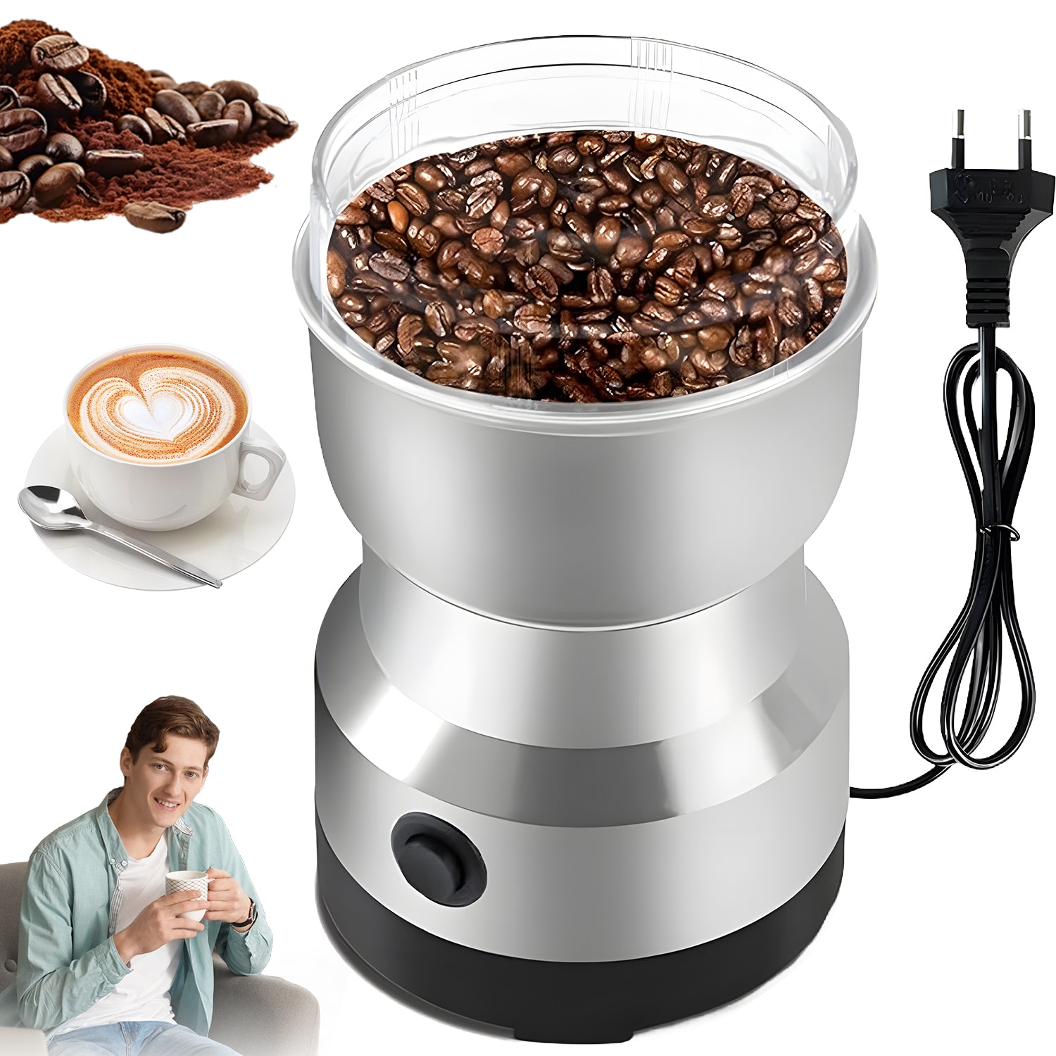 ELECTRIC COFFEE GRINDER 200W FAST GRINDING COFFEE BEANS FOR HOME KITCHEN
