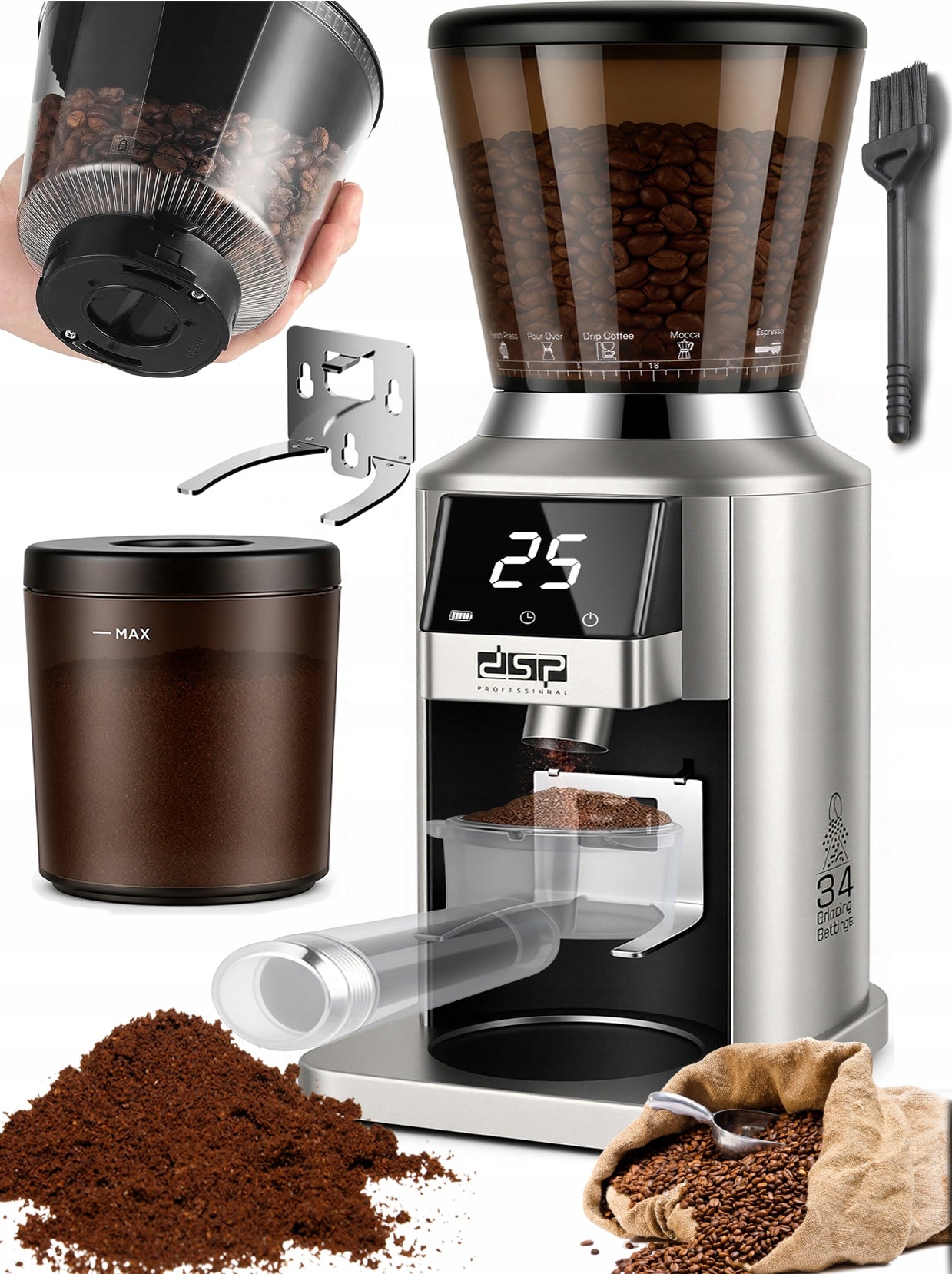 ELECTRIC COFFEE GRINDER AUTOMATIC 34 LEVELS 200W