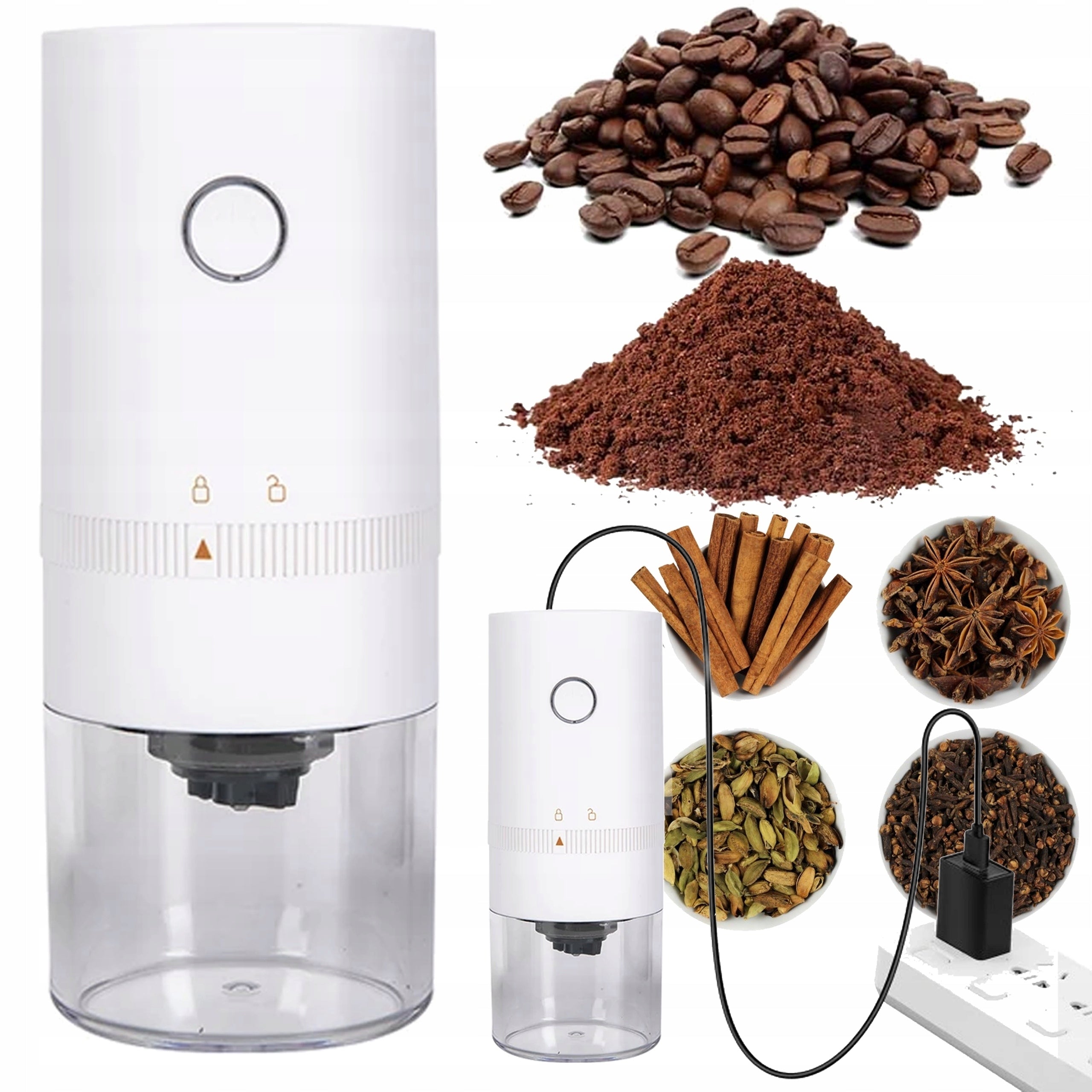 ELECTRIC COFFEE GRINDER CEREAL NUTS STRONG CORDLESS USB FILAMENT