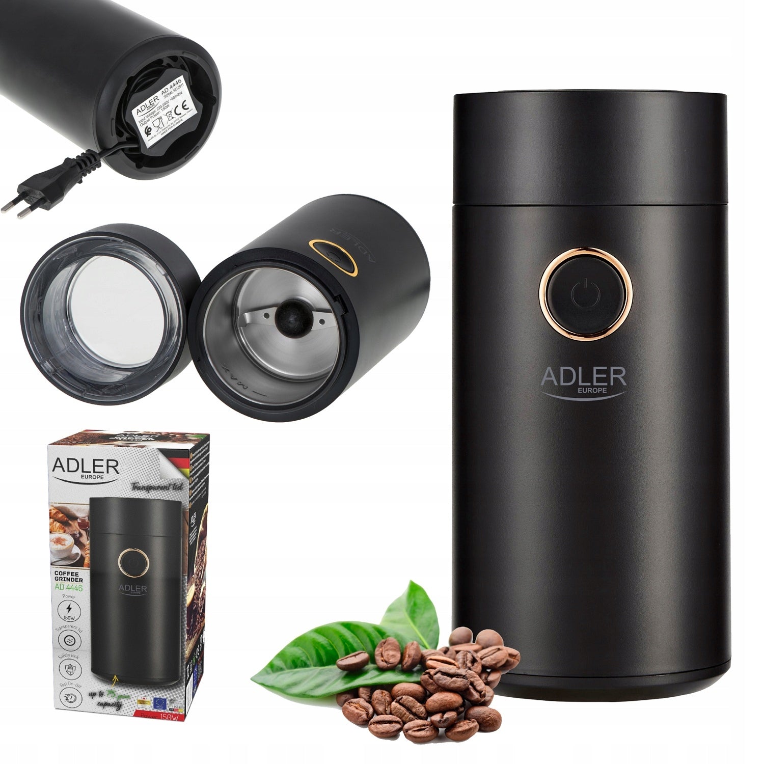 ELECTRIC COFFEE GRINDER GRINDING NUTS SPICES STRONG 150W BLACK 75g