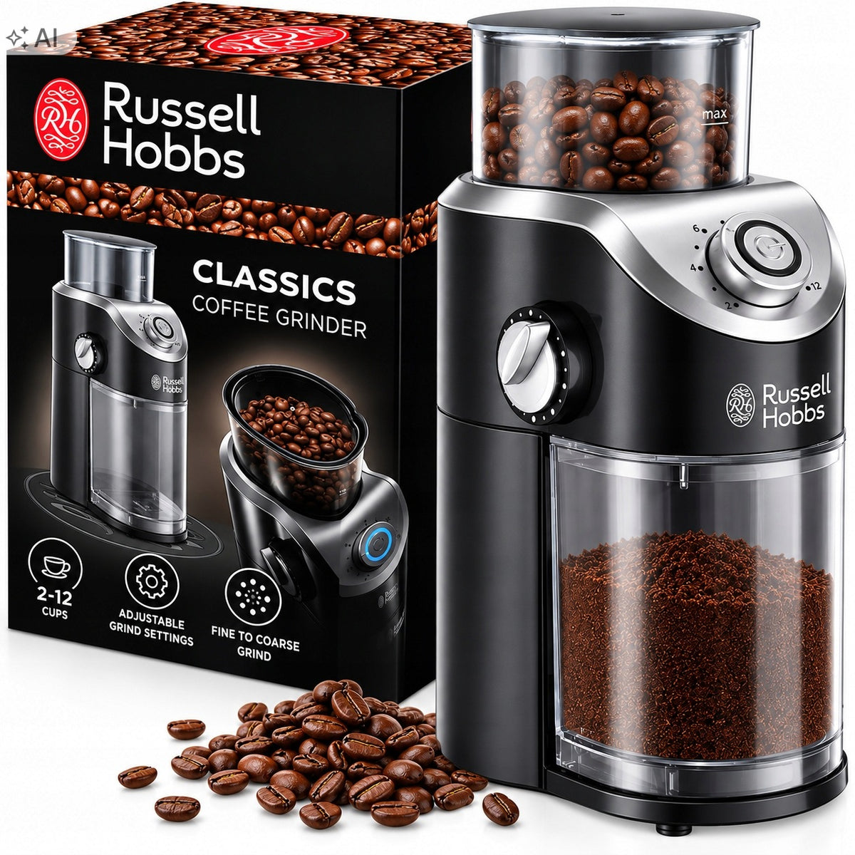 ELECTRIC COFFEE GRINDER RUSSELL HOBBS 140W 100G REGULATION OF THE HEATER