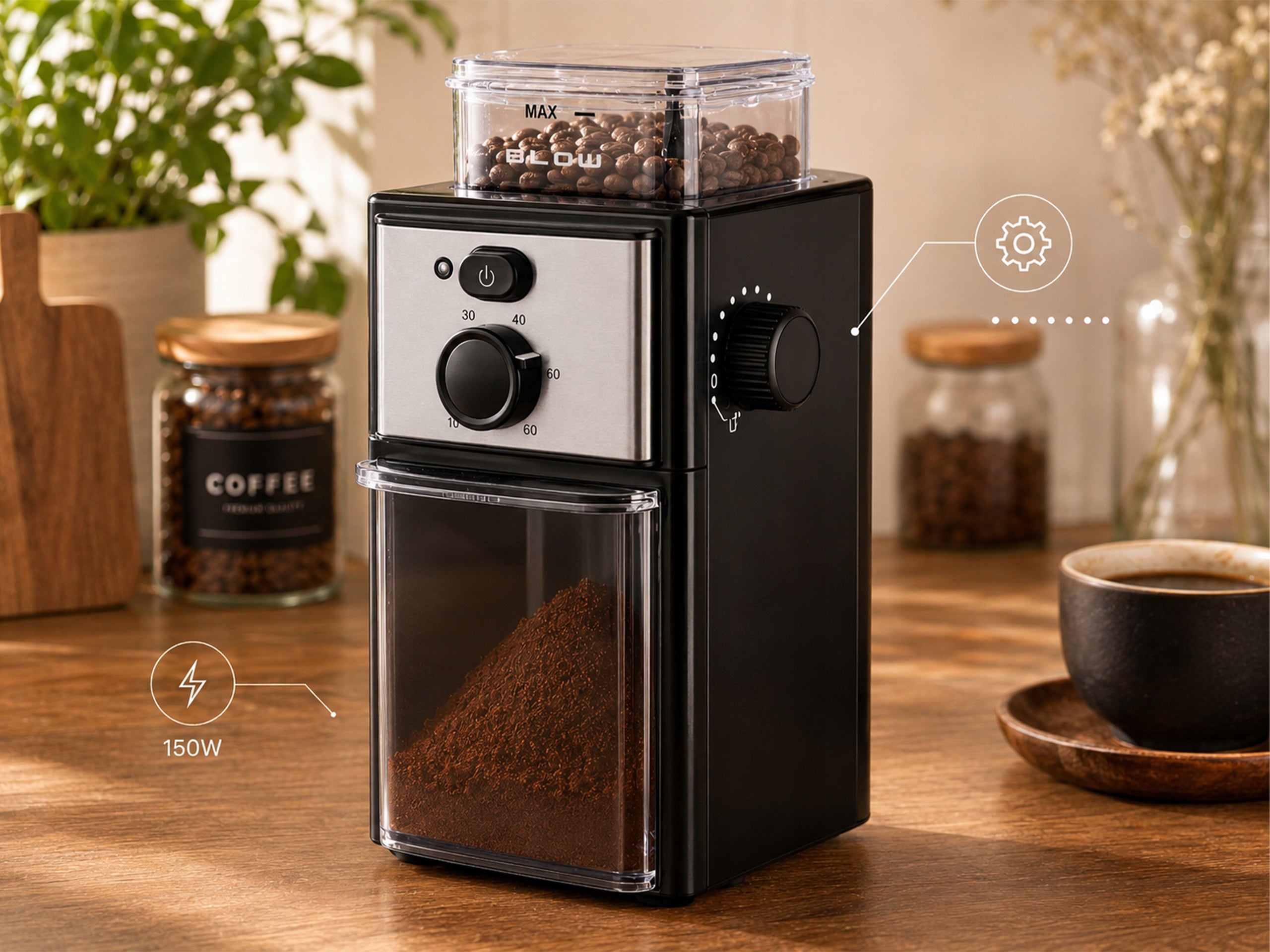 ELECTRIC COFFEE GRINDER STRONG 150W CONTAINER 100g QUIET OPERATION Packaging status original