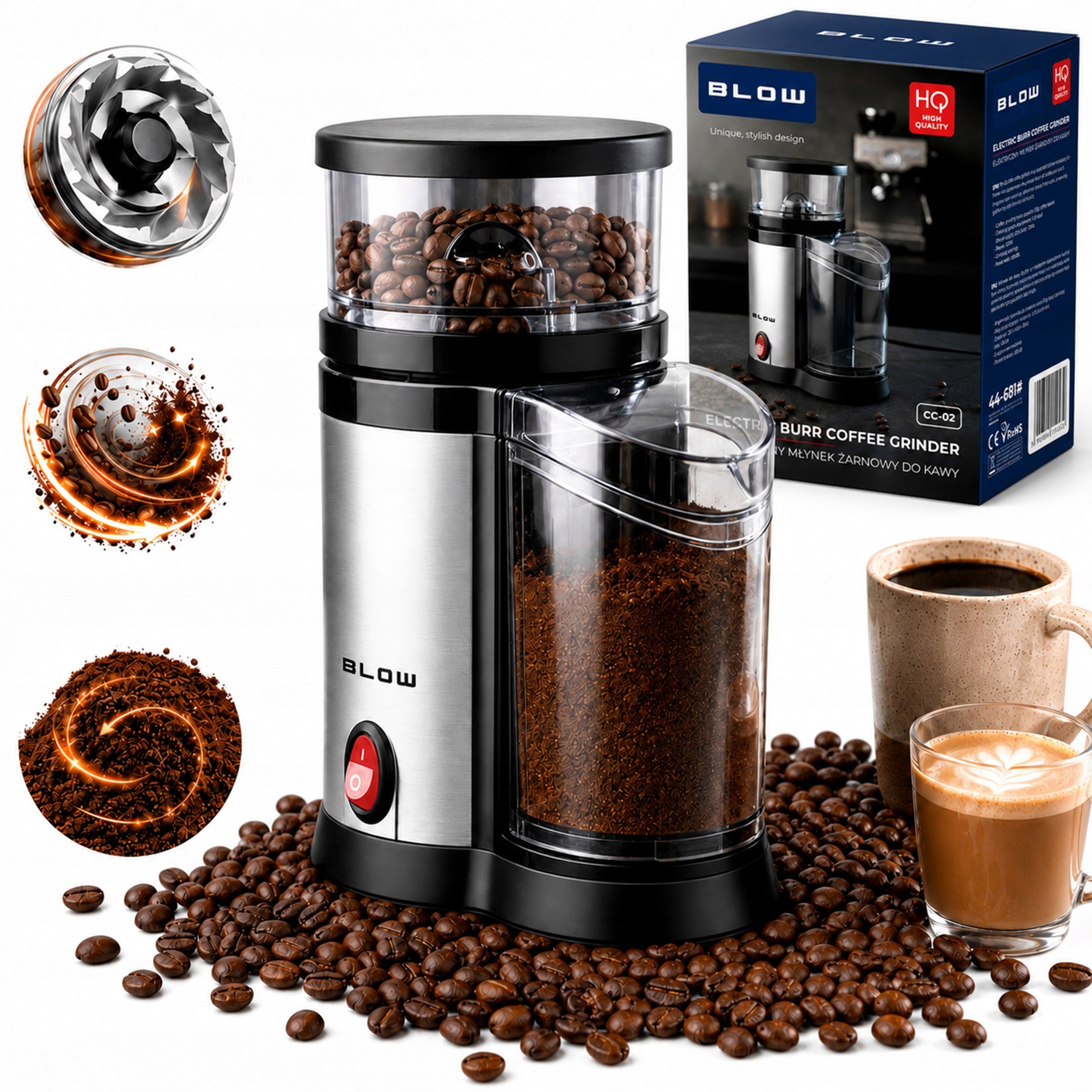 ELECTRIC COFFEE GRINDER STRONG 150W QUIET OPERATION 100g