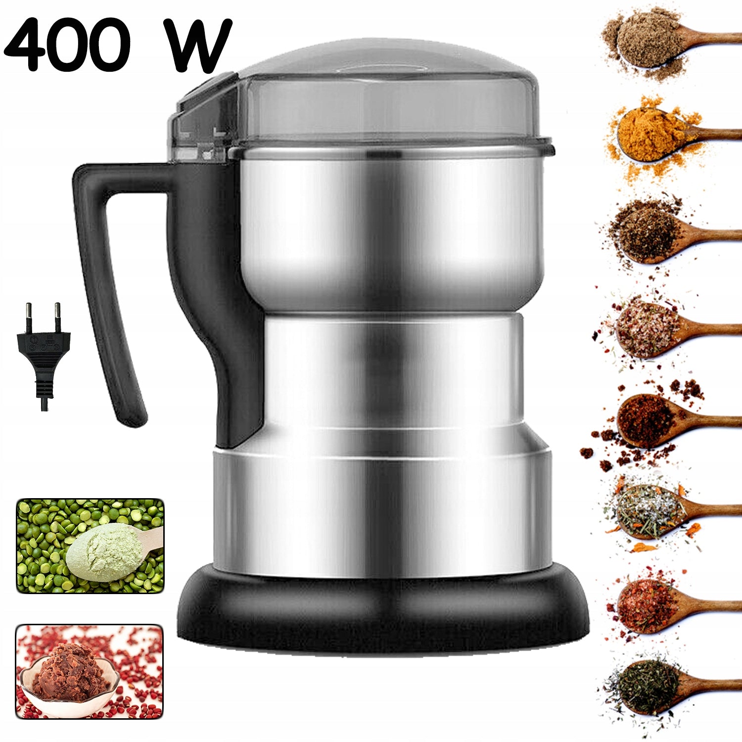 ELECTRIC COFFEE GRINDER WITH STAINLESS STEEL GRINDING MECHANISM