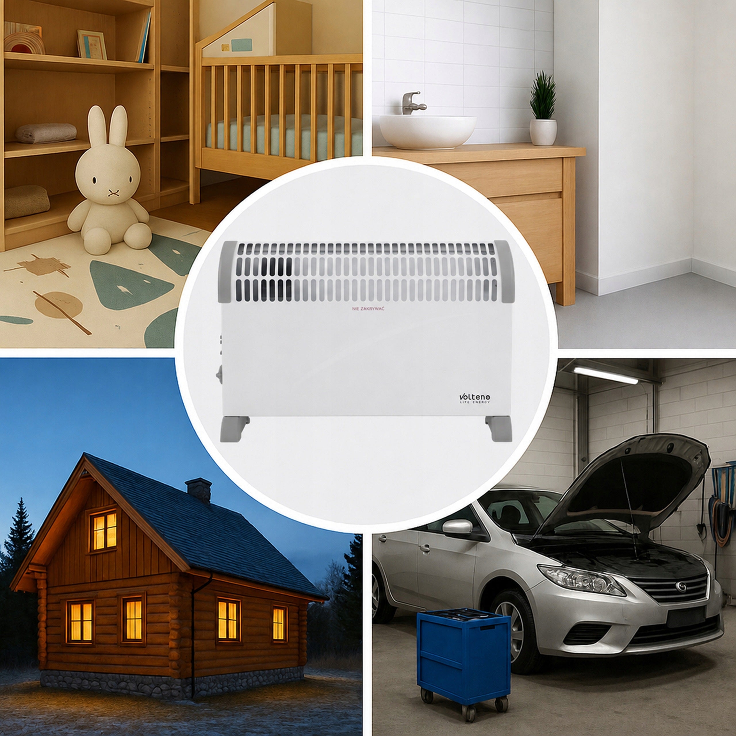 ELECTRIC CONVECTOR THERMOSTAT 3 MODES 750W 1250W 2000W AIR SUPPLY Brand Volteno