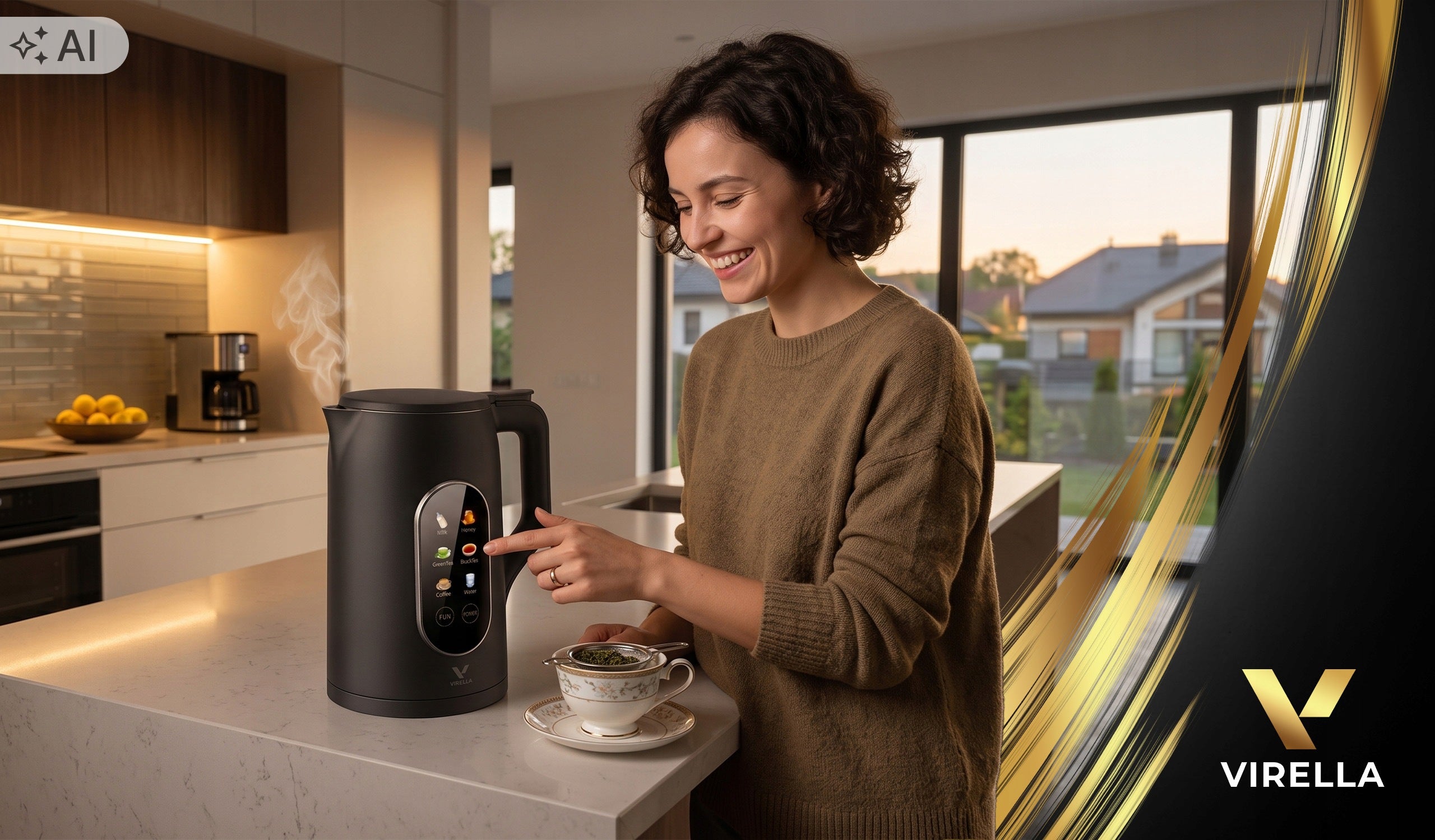 ELECTRIC CORDLESS KETTLE 1,8l 1800W BLACK TEMPERATURE CONTROL Manufacturer code VIRELLA PRO
