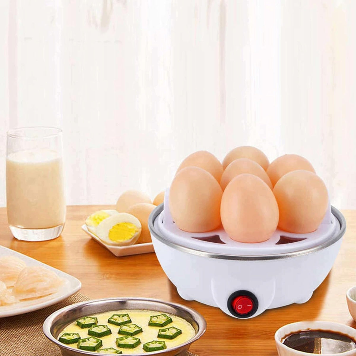 ELECTRIC EGG COOKER FOR STEAMING EGGS 7 EGGS EASY TO CLEAN Dominant color white