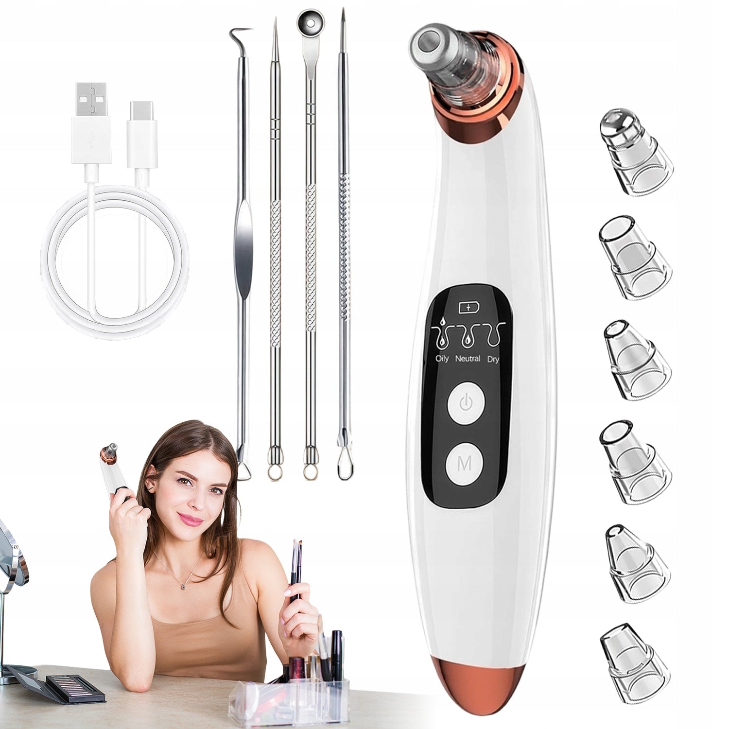 ELECTRIC FACIAL PORE PURIFIER DEVICE 6 SUCTION HEADS, PORTABLE