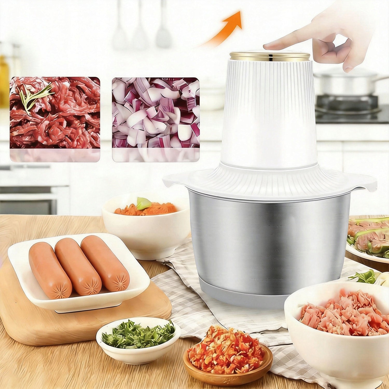 ELECTRIC FOOD SHREDDER MEAT VEGETABLE CHOPPER+2 BOWLS+2BLADES Packaging status original