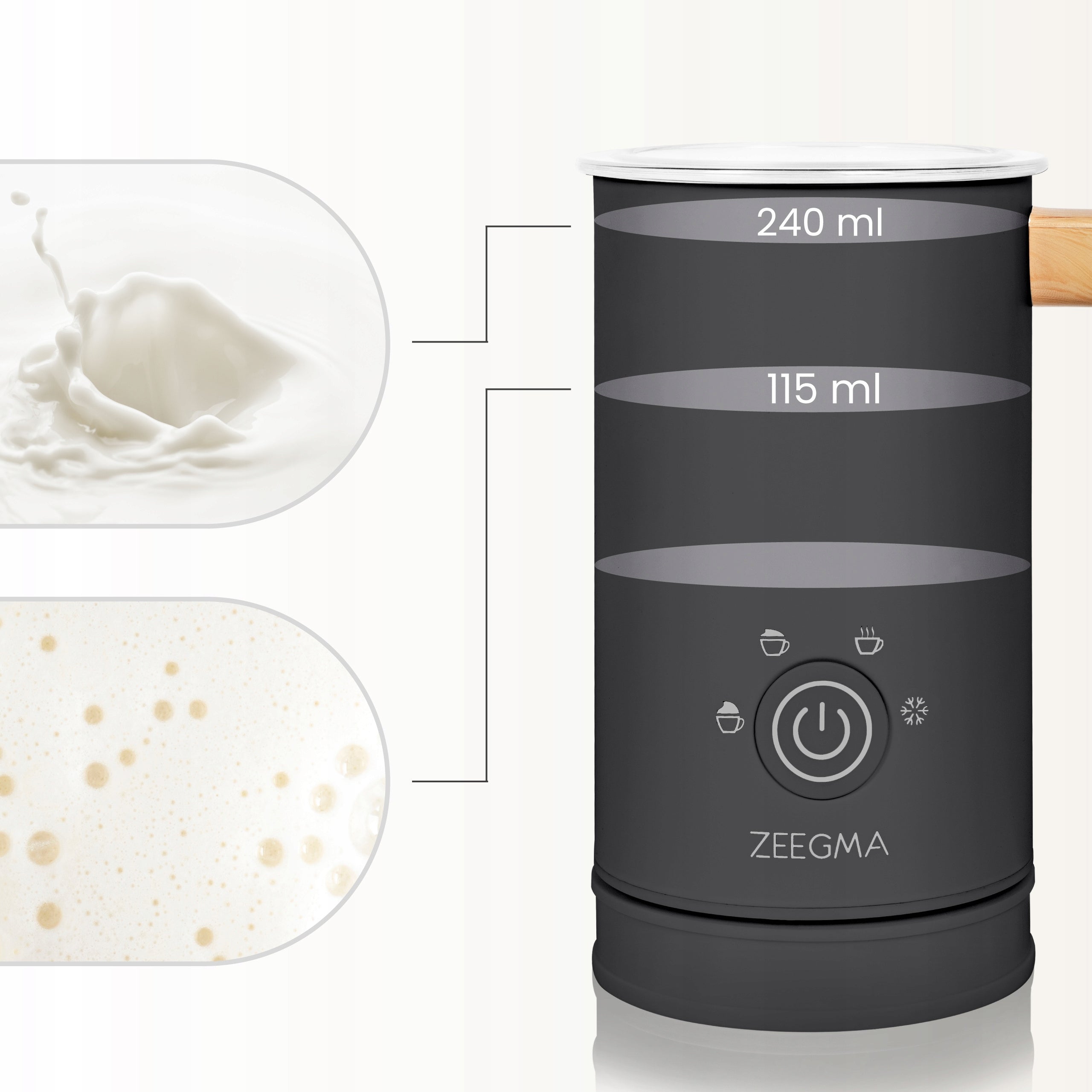 ELECTRIC FROTHER for milk COFFEE Heater LATTE BLACK 240ml Brand Zeegma