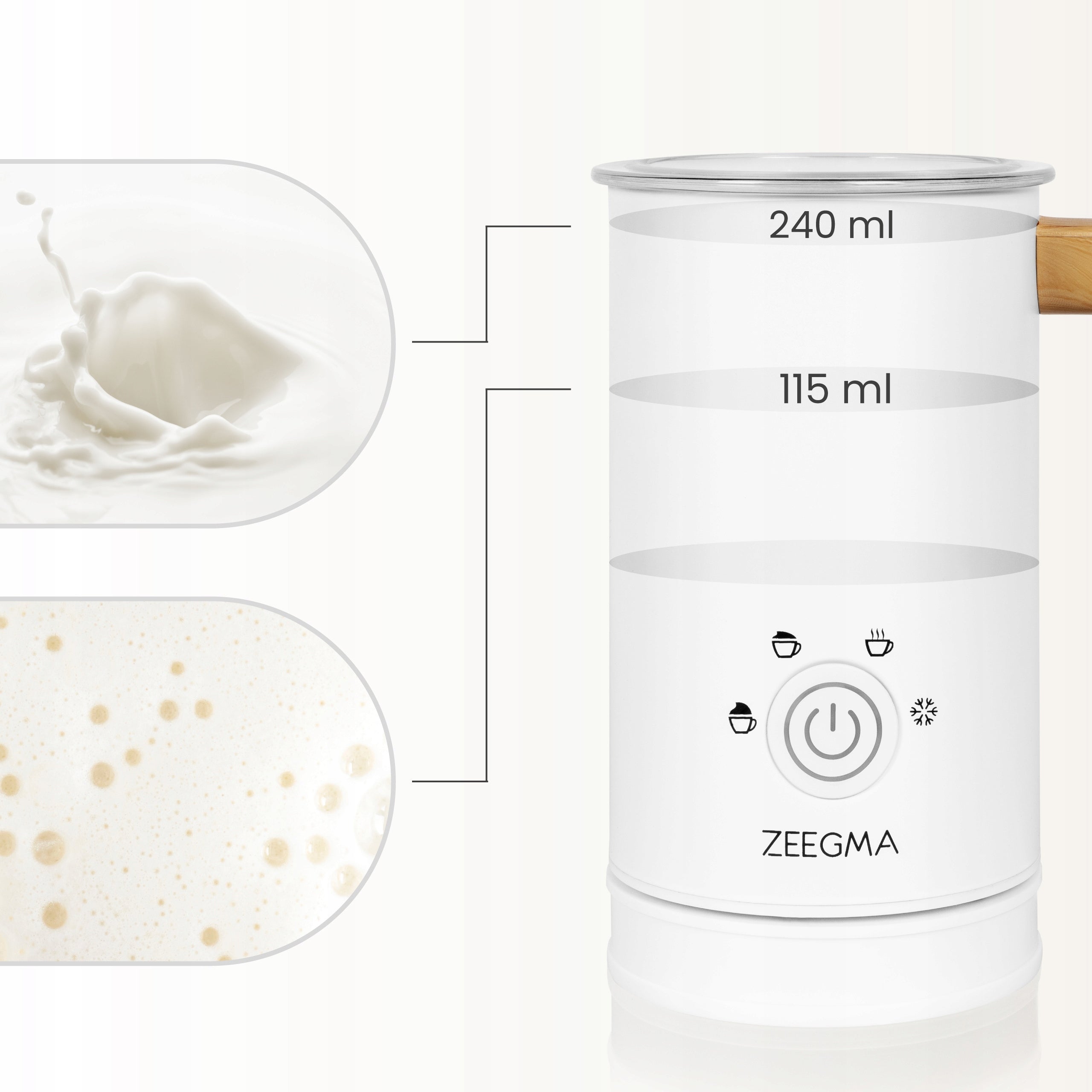ELECTRIC FROTHER for milk COFFEE Heater LATTE WHITE 240ml Brand Zeegma