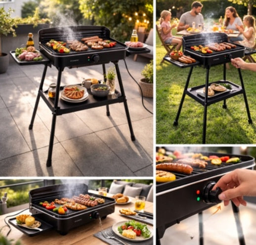 ELECTRIC GARDEN GRILL STANDING TABLE CONTACT THERMOSTAT 2200W Dominant color black