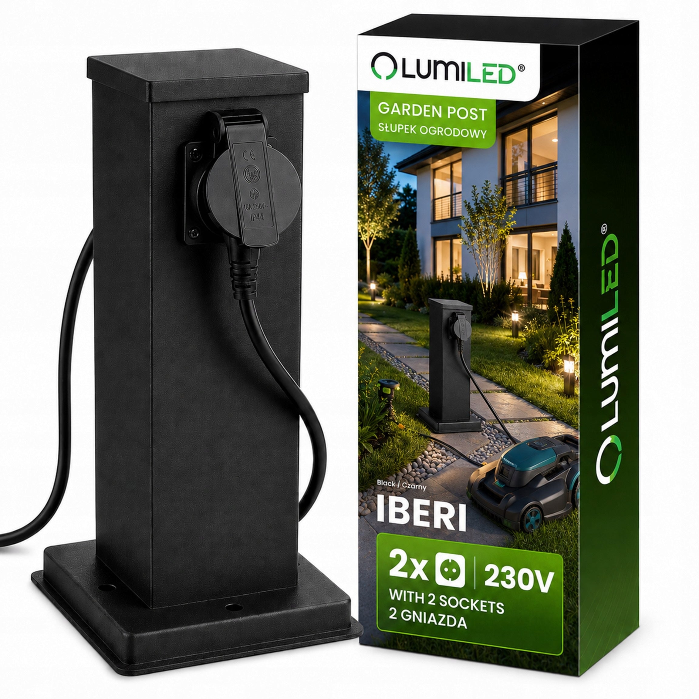 ELECTRIC GARDEN POST Standing Lamp 2x HERMETIC Socket 230V 16A