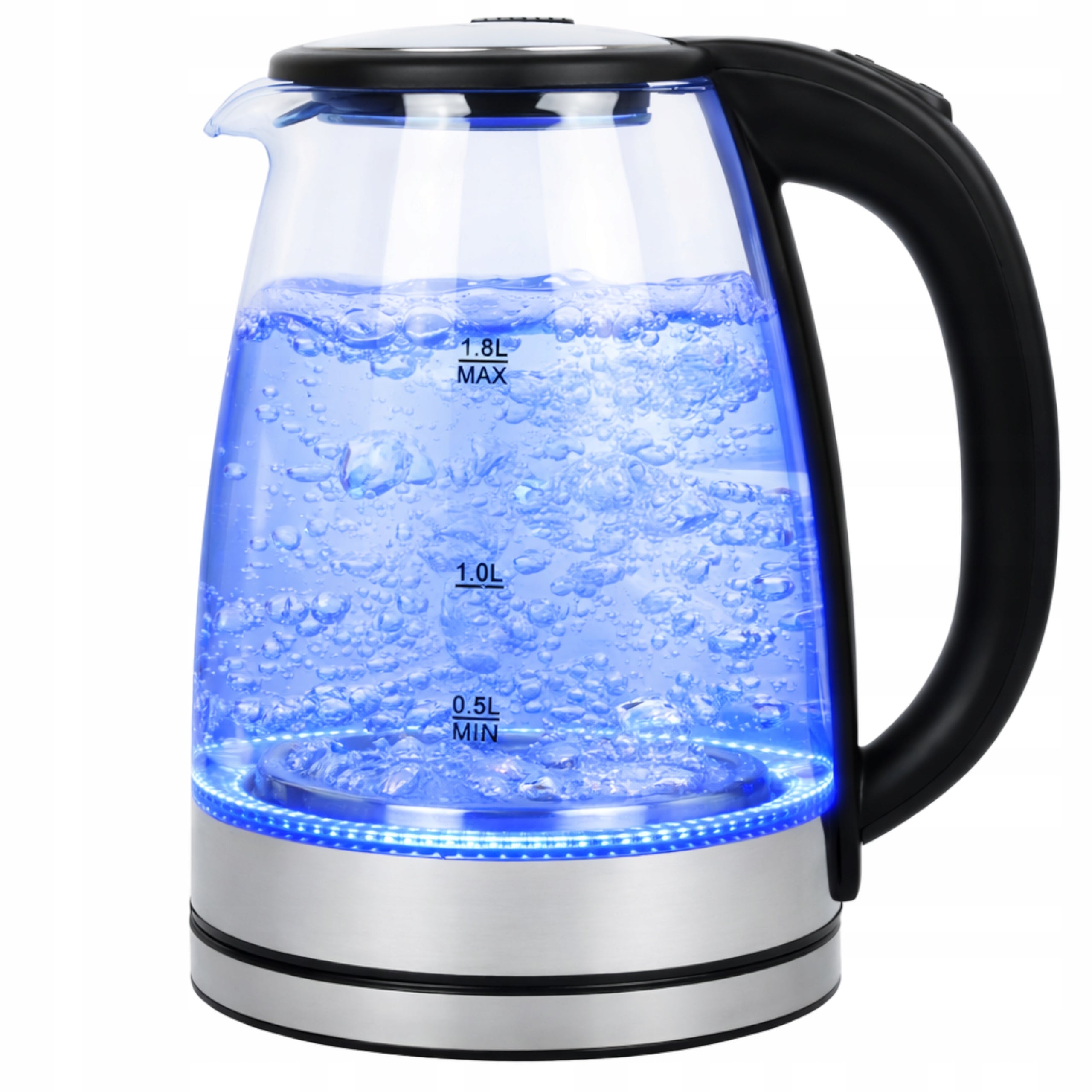 ELECTRIC GLASS KETTLE 2000W 1,8L STRONG SILENT LED CORDLESS STEEL
